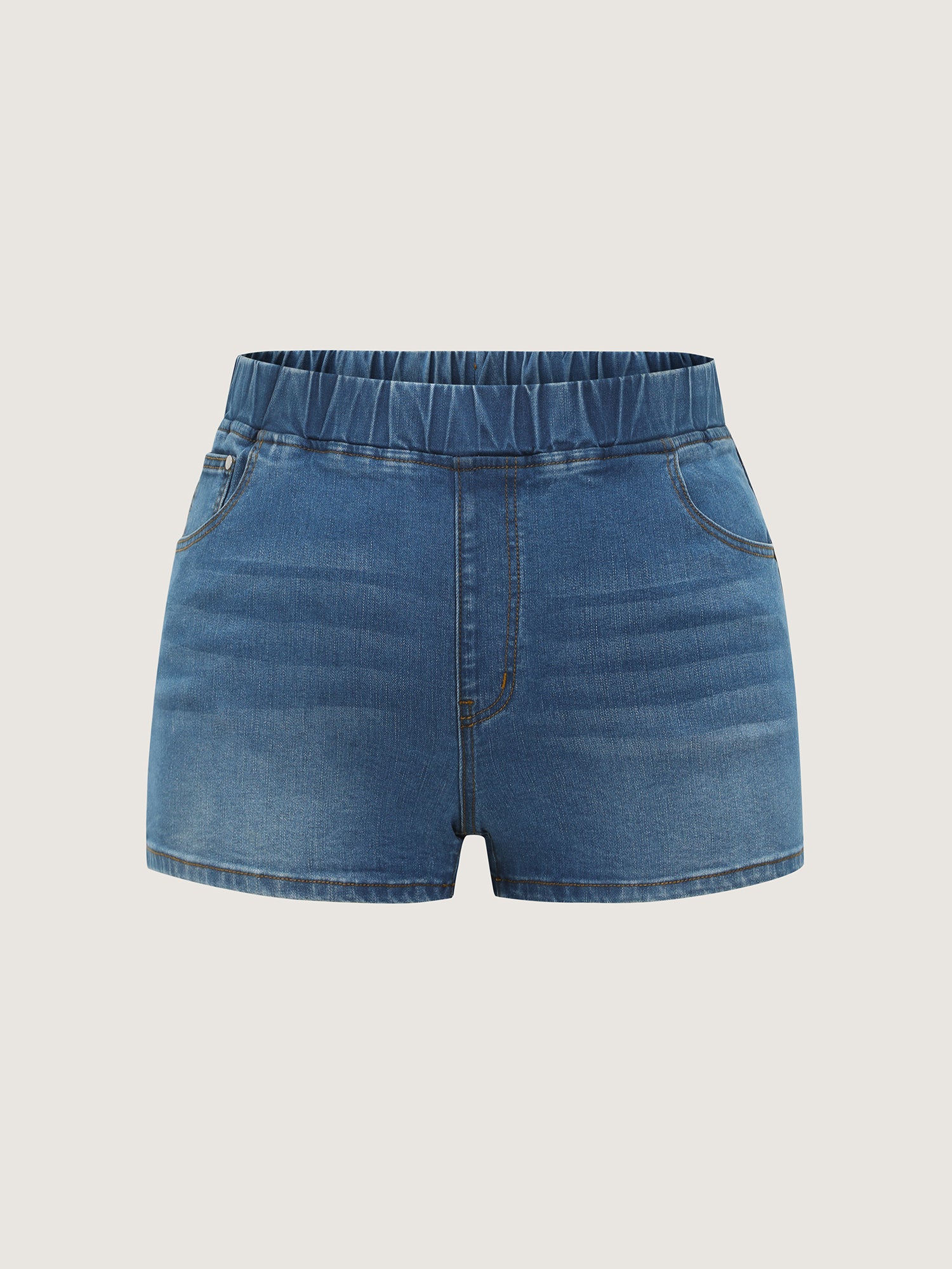 Stretchy Pull-On Pockets Denim Shorts - Image 8