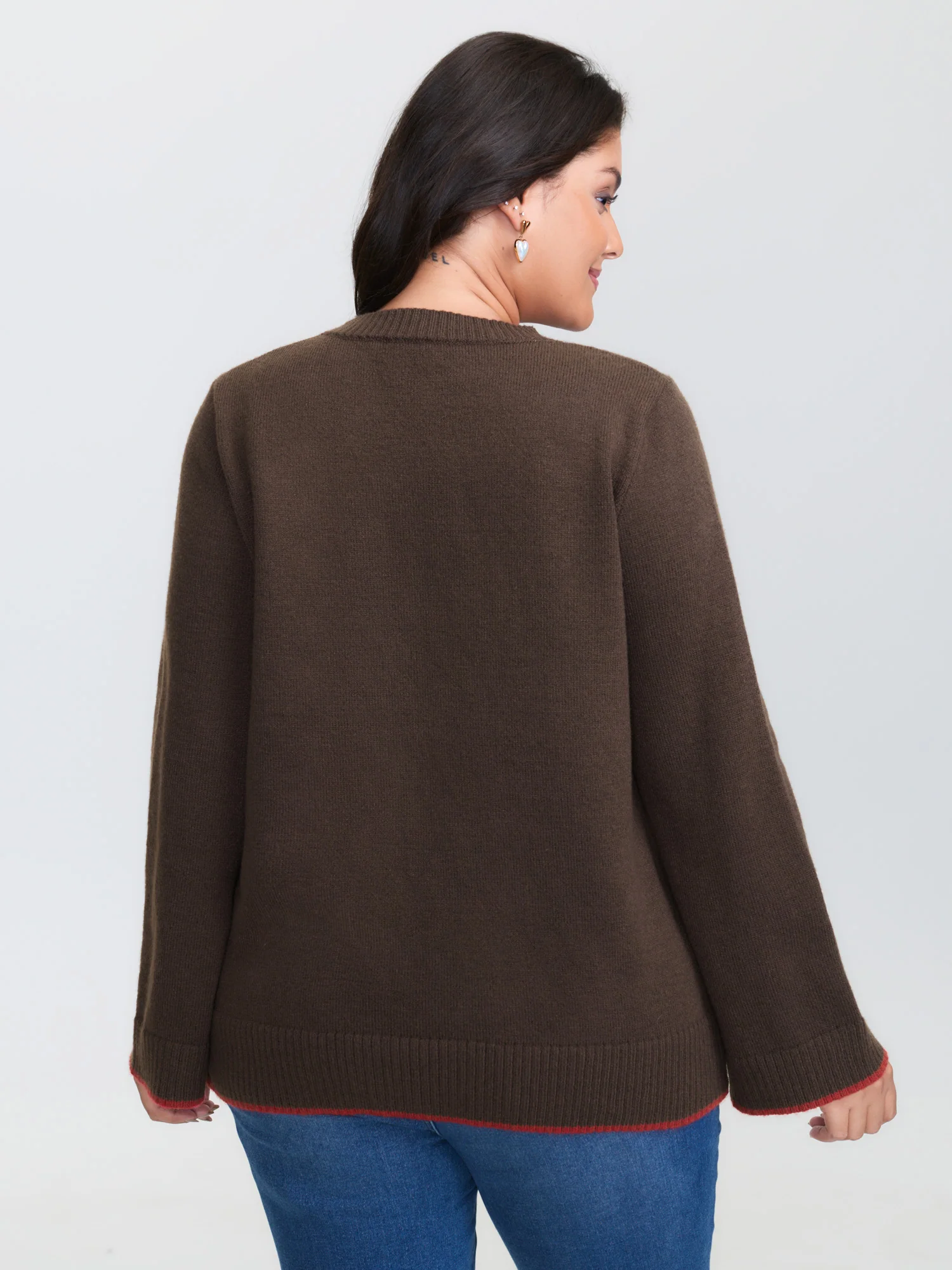 Stretchy Puppy Pattern Embroidered Contrast Pullover - Image 4