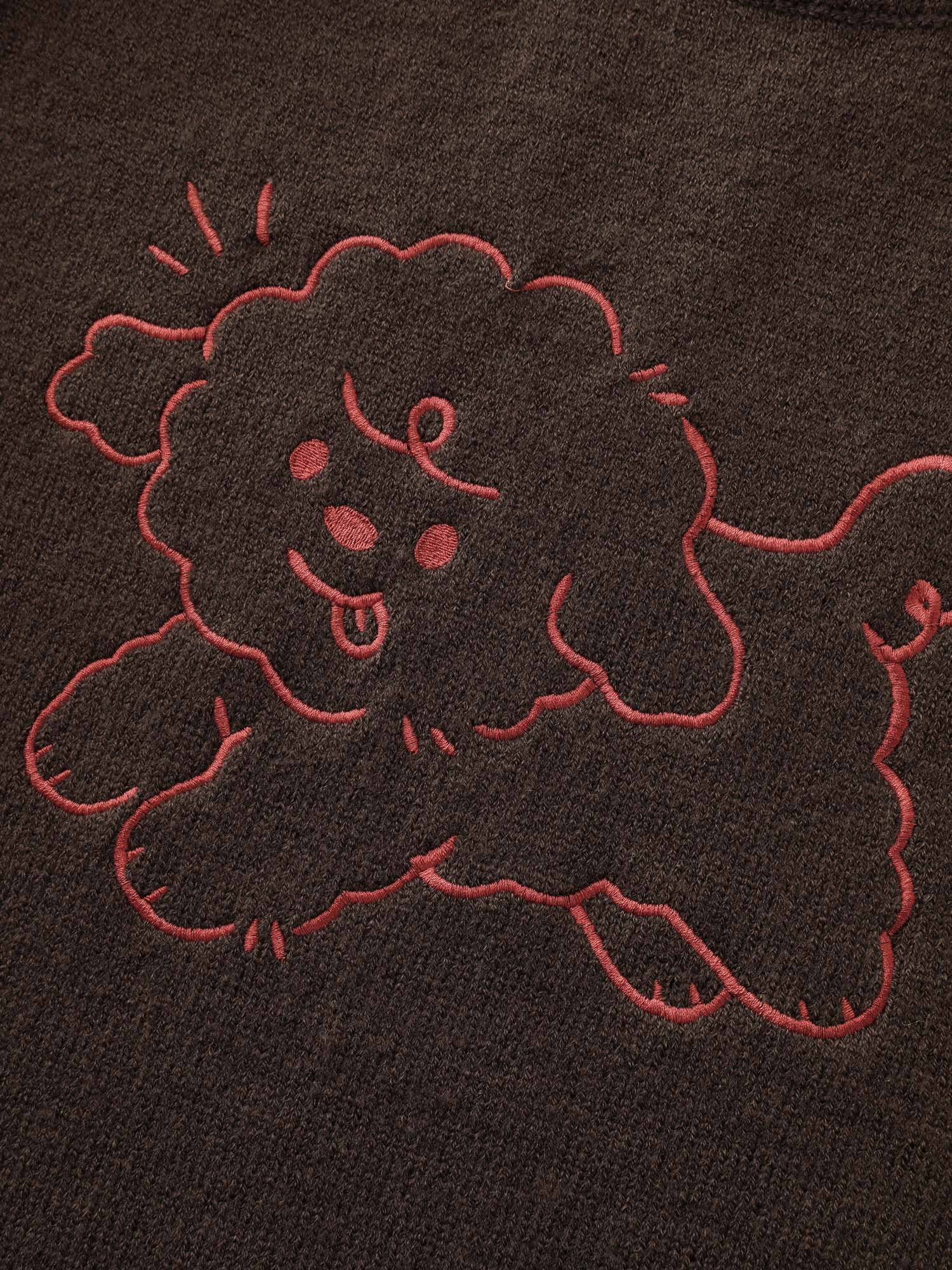Stretchy Puppy Pattern Embroidered Contrast Pullover - Image 6