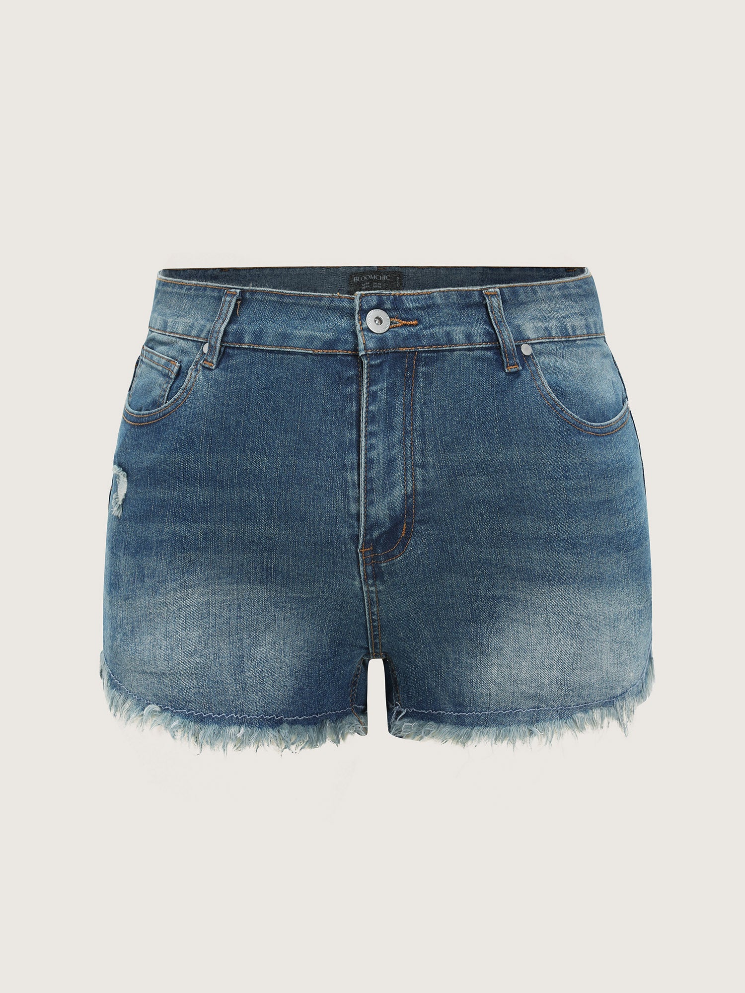 Stretchy Raw Hem Denim Shorts - Image 9