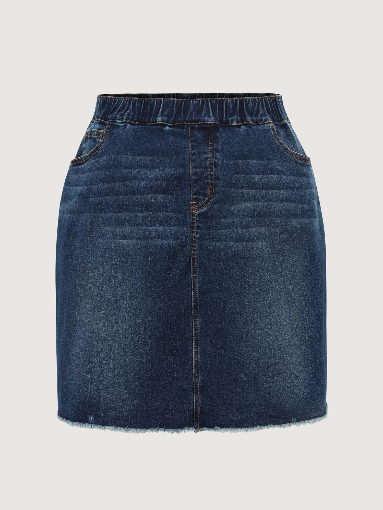 Stretchy Raw Hem Elastic Waist Denim Skort - Image 9