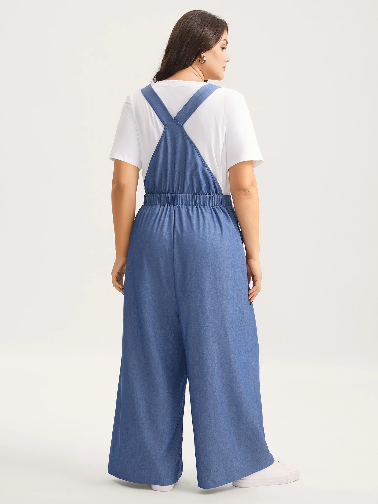 Stretchy Rayon Overall Straps Denim Jumpsuit - Image 4