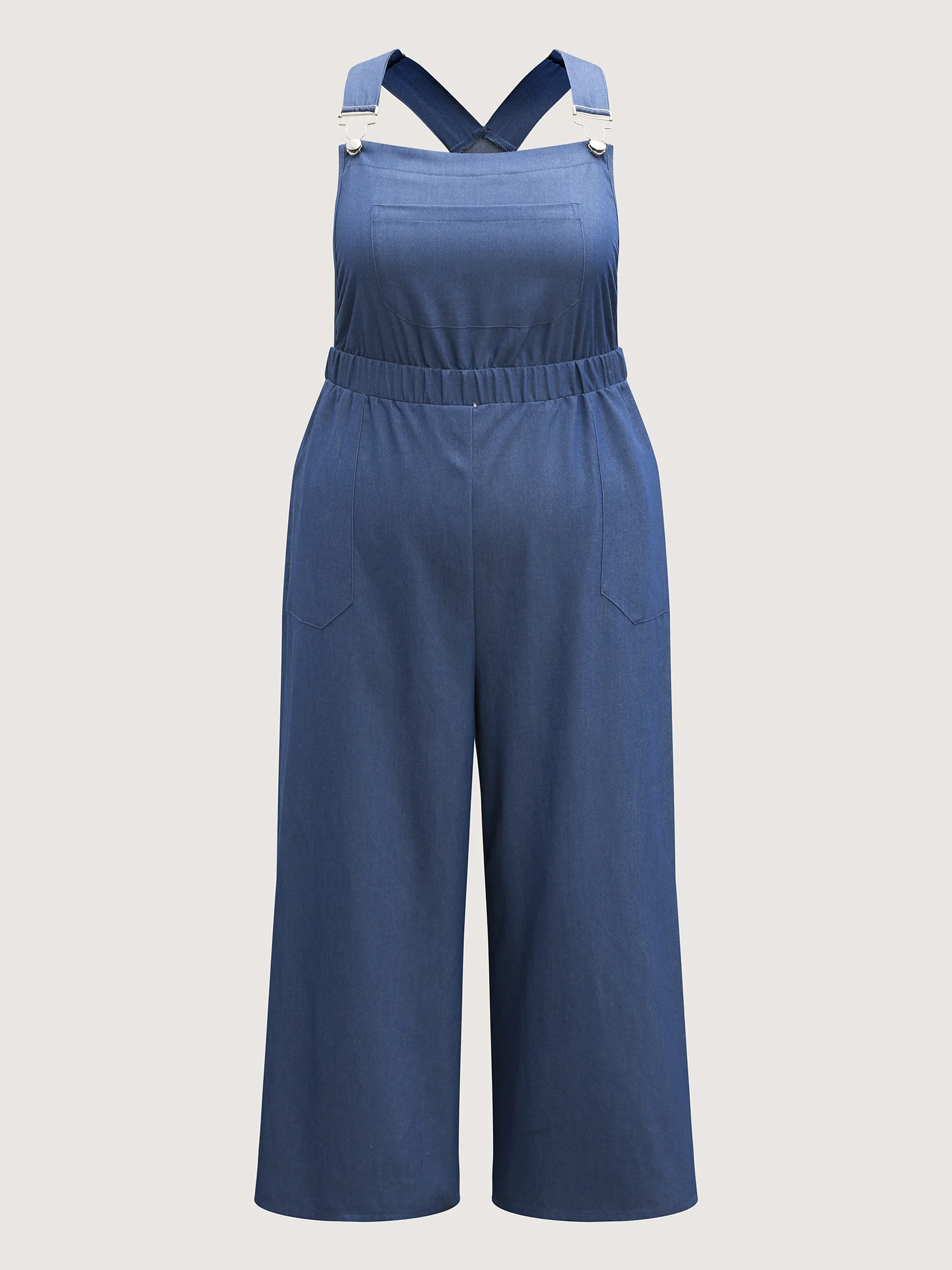 Stretchy Rayon Overall Straps Denim Jumpsuit - Image 5