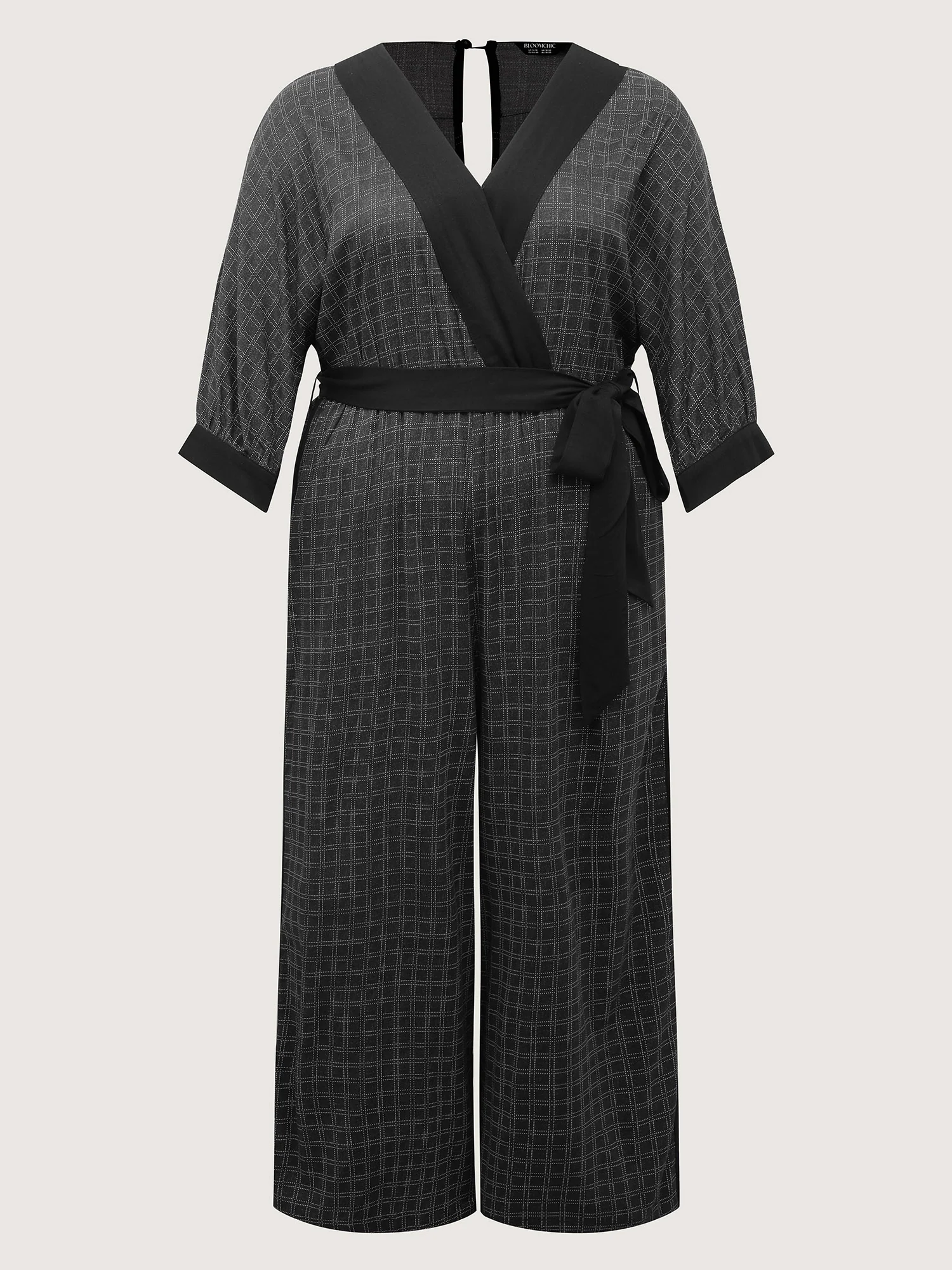 Stretchy Rayon Plaid Pockets Belt Jumpsuit - Image 7