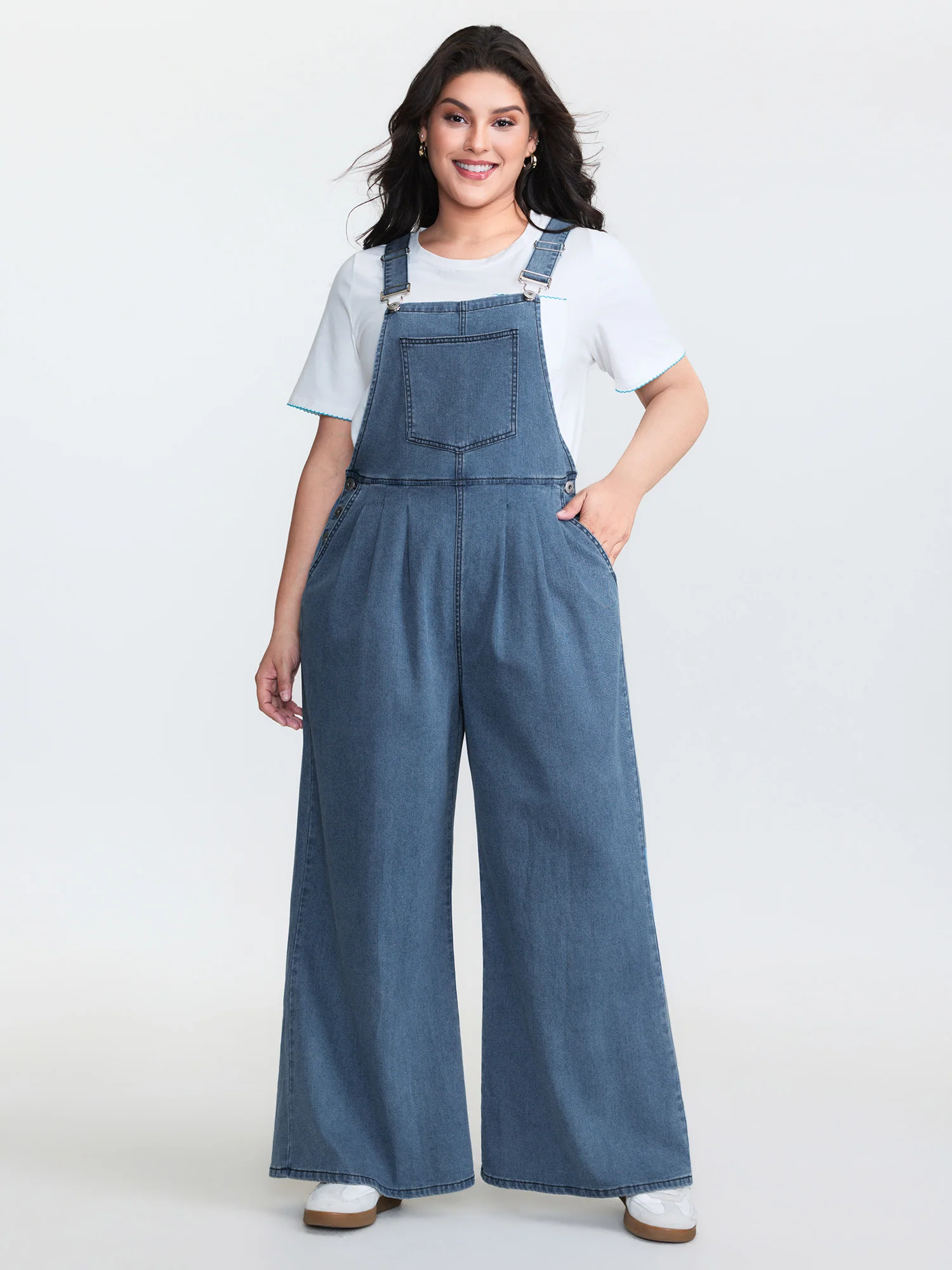 Stretchy Relaxed-Fit Overall Wide-Leg Jumpsuit - Image 3