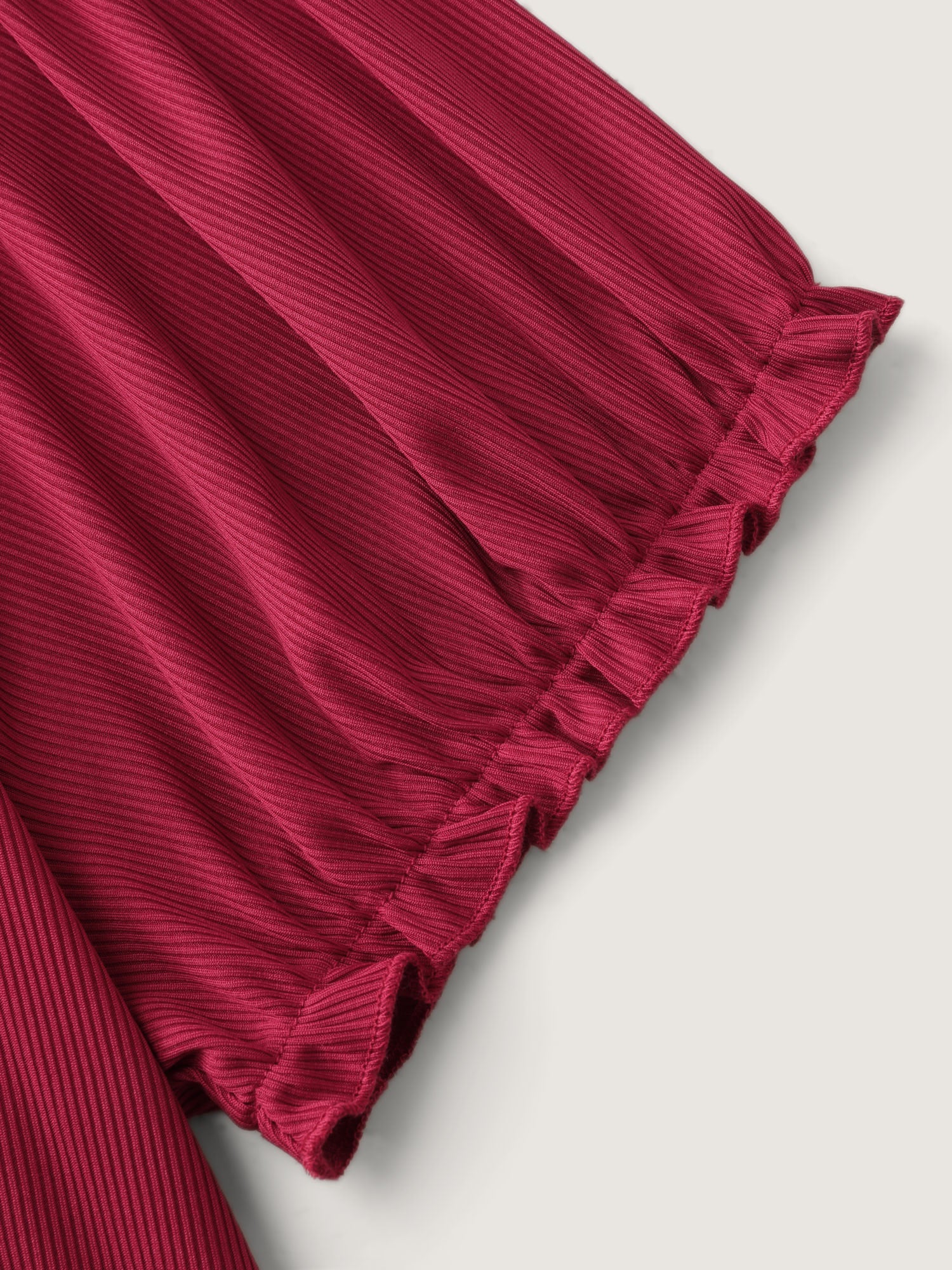 Stretchy Ribbed Drawstring Neckline Knit Top - Image 7