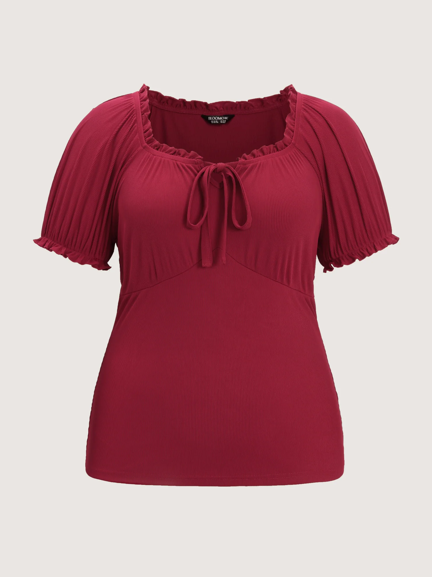 Stretchy Ribbed Drawstring Neckline Knit Top - Image 8