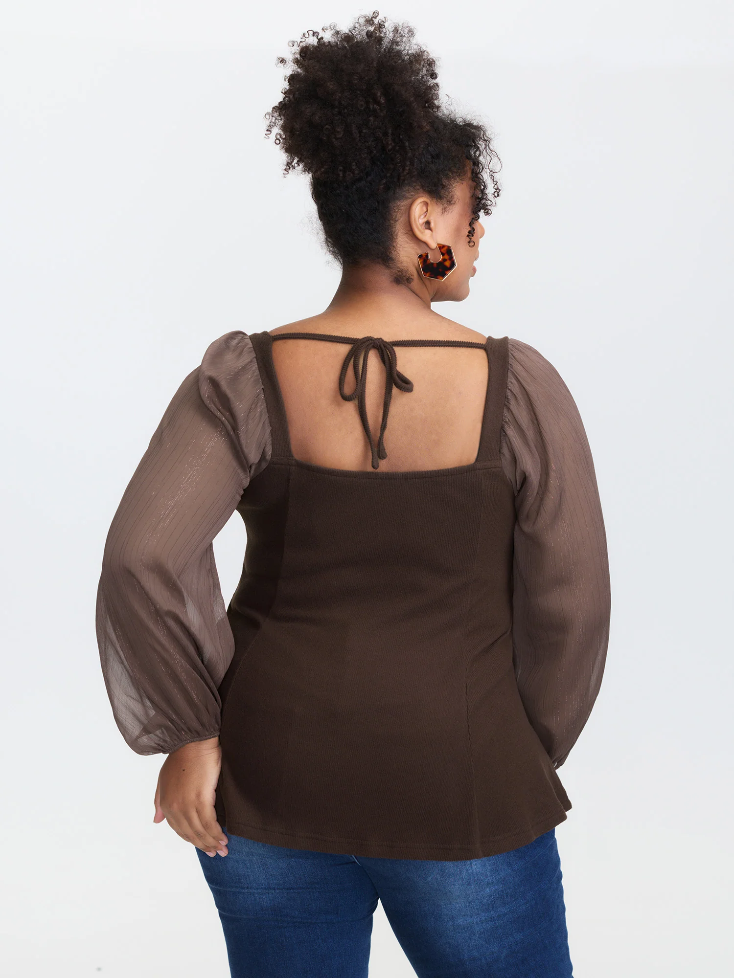 Stretchy Ribbed Luxe Back-Tie Knit Top - Image 4