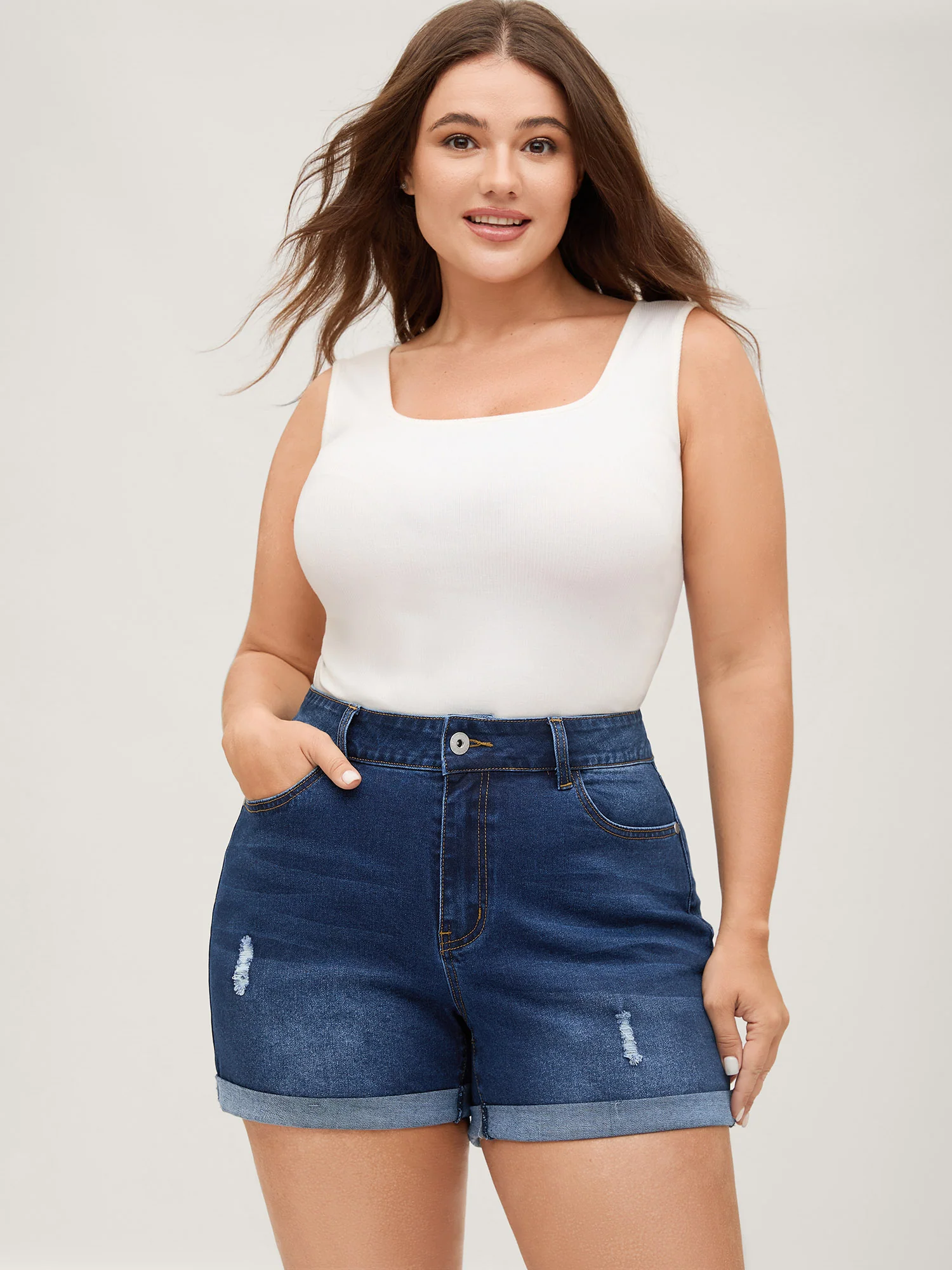 Stretchy Ripped Skinny Fit Denim Shorts - Image 2
