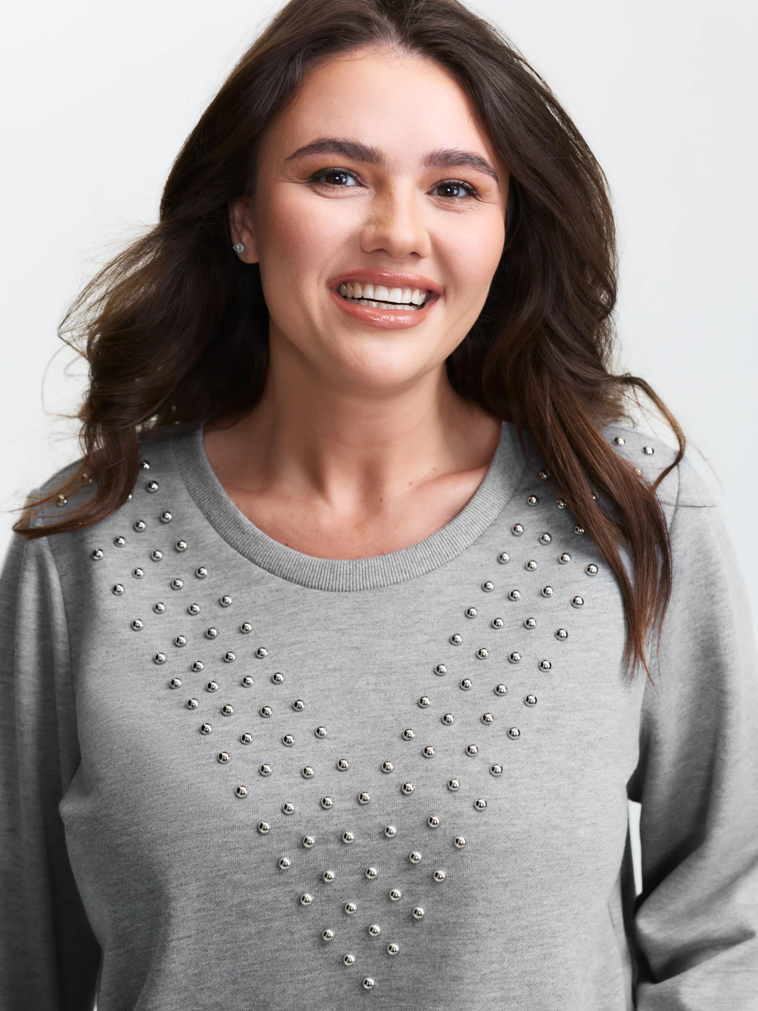 Stretchy Rivet Detail Round Neck Sweatshirt - Image 2