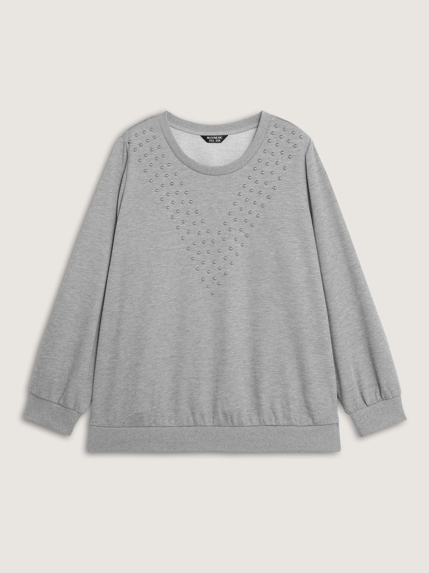 Stretchy Rivet Detail Round Neck Sweatshirt - Image 5