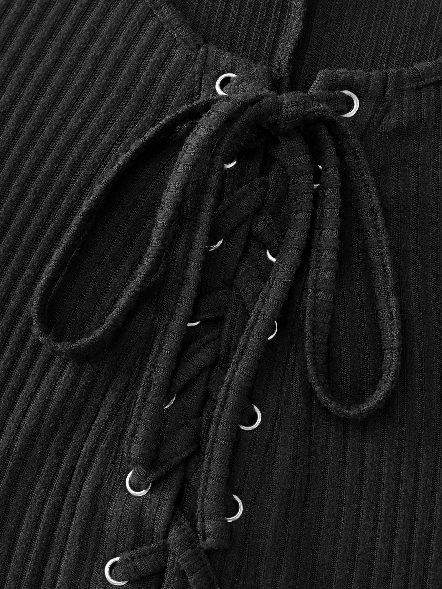 Stretchy Round Neck Lace-Up Midi Dress - Image 5