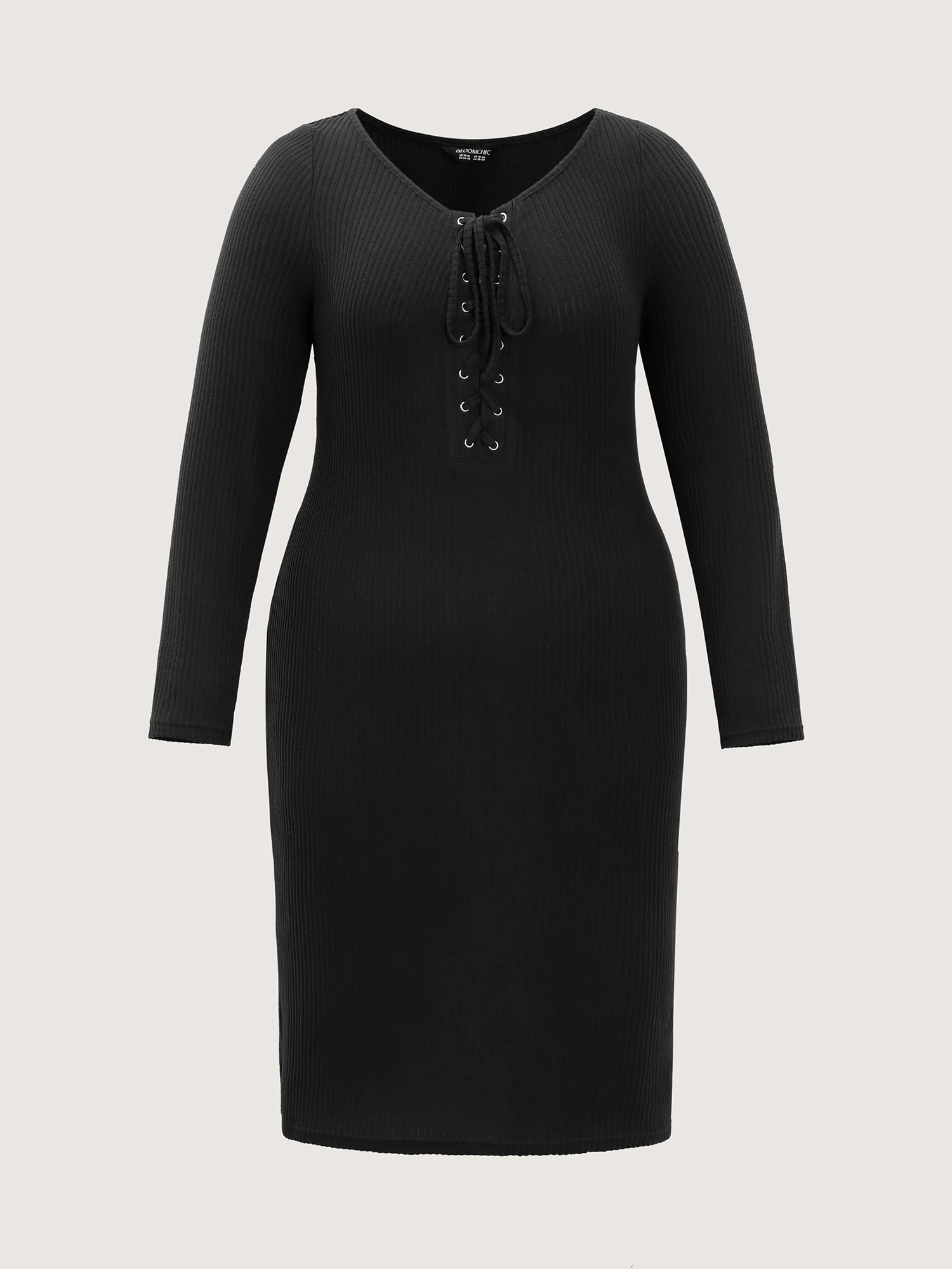 Stretchy Round Neck Lace-Up Midi Dress - Image 7