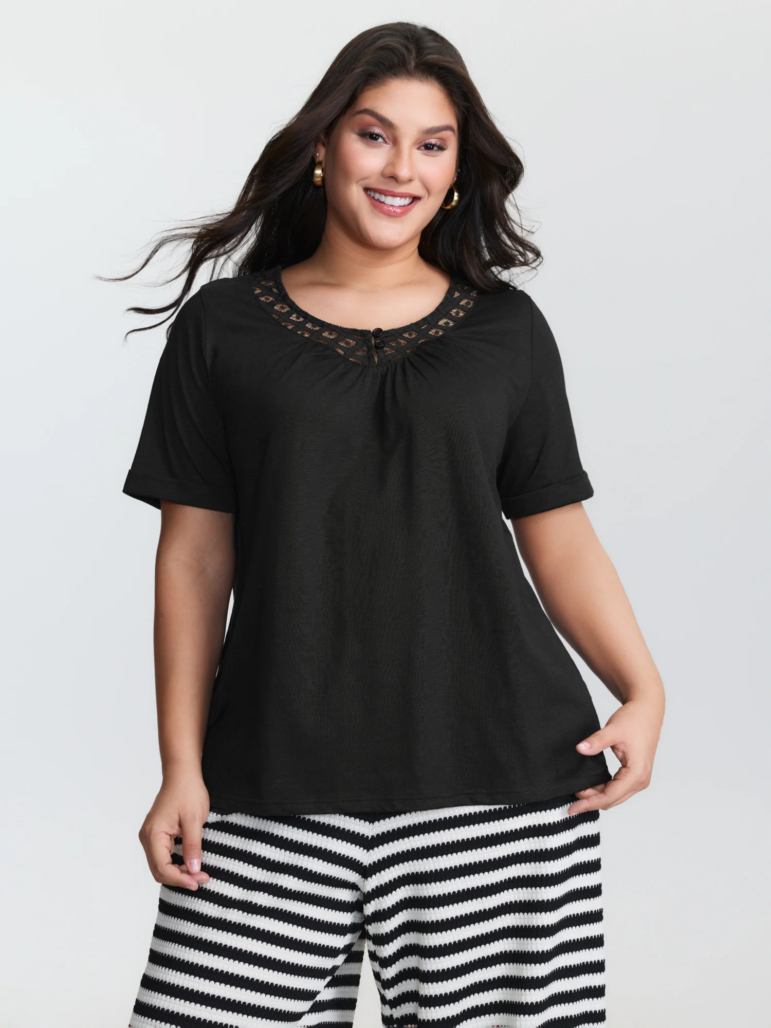Stretchy Round Neck Plain Knit Top