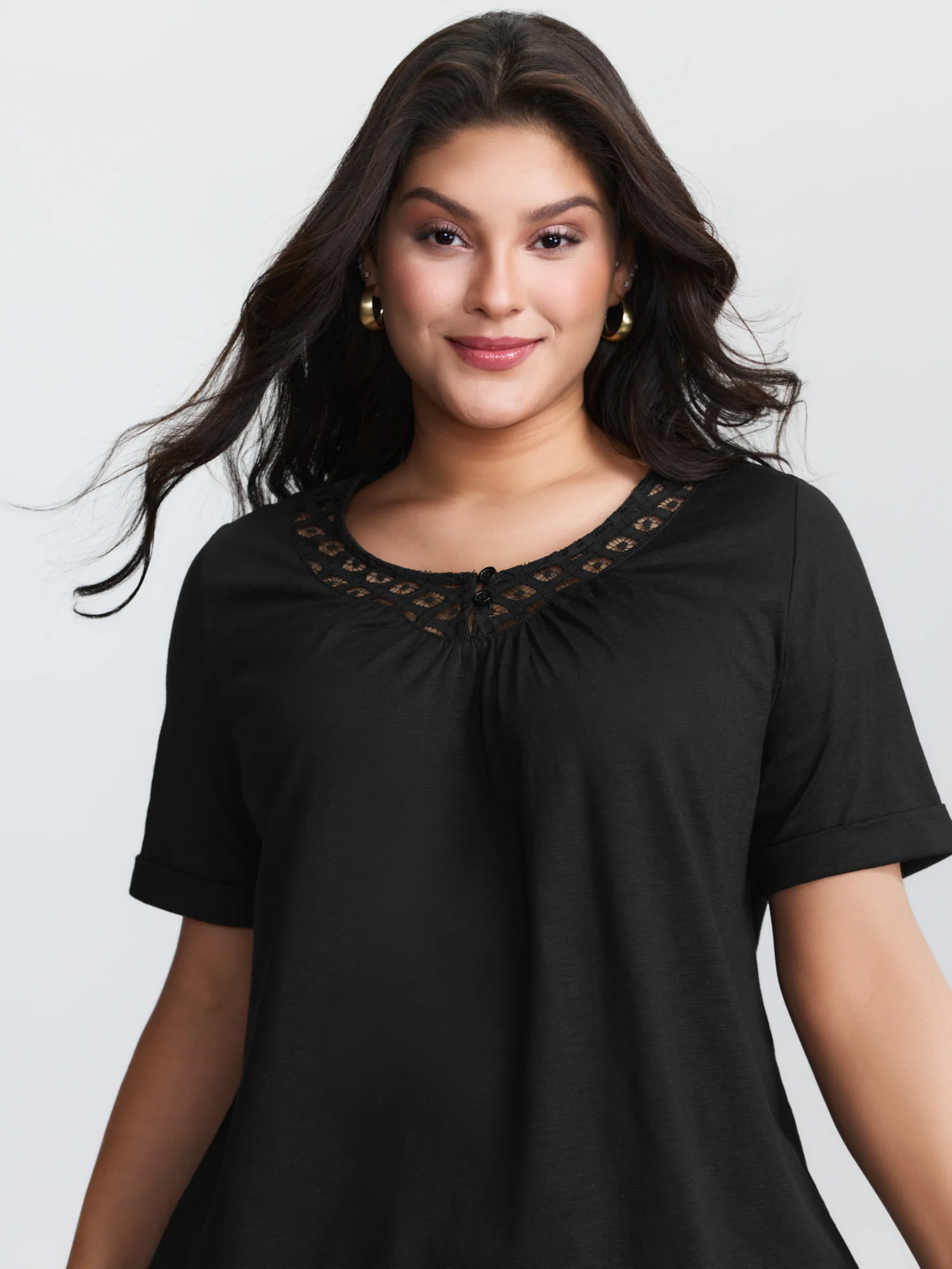 Stretchy Round Neck Plain Knit Top - Image 2