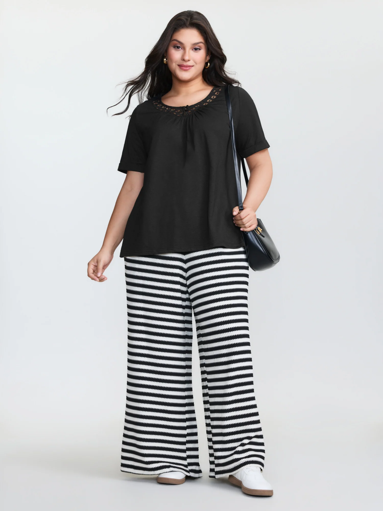Stretchy Round Neck Plain Knit Top - Image 3