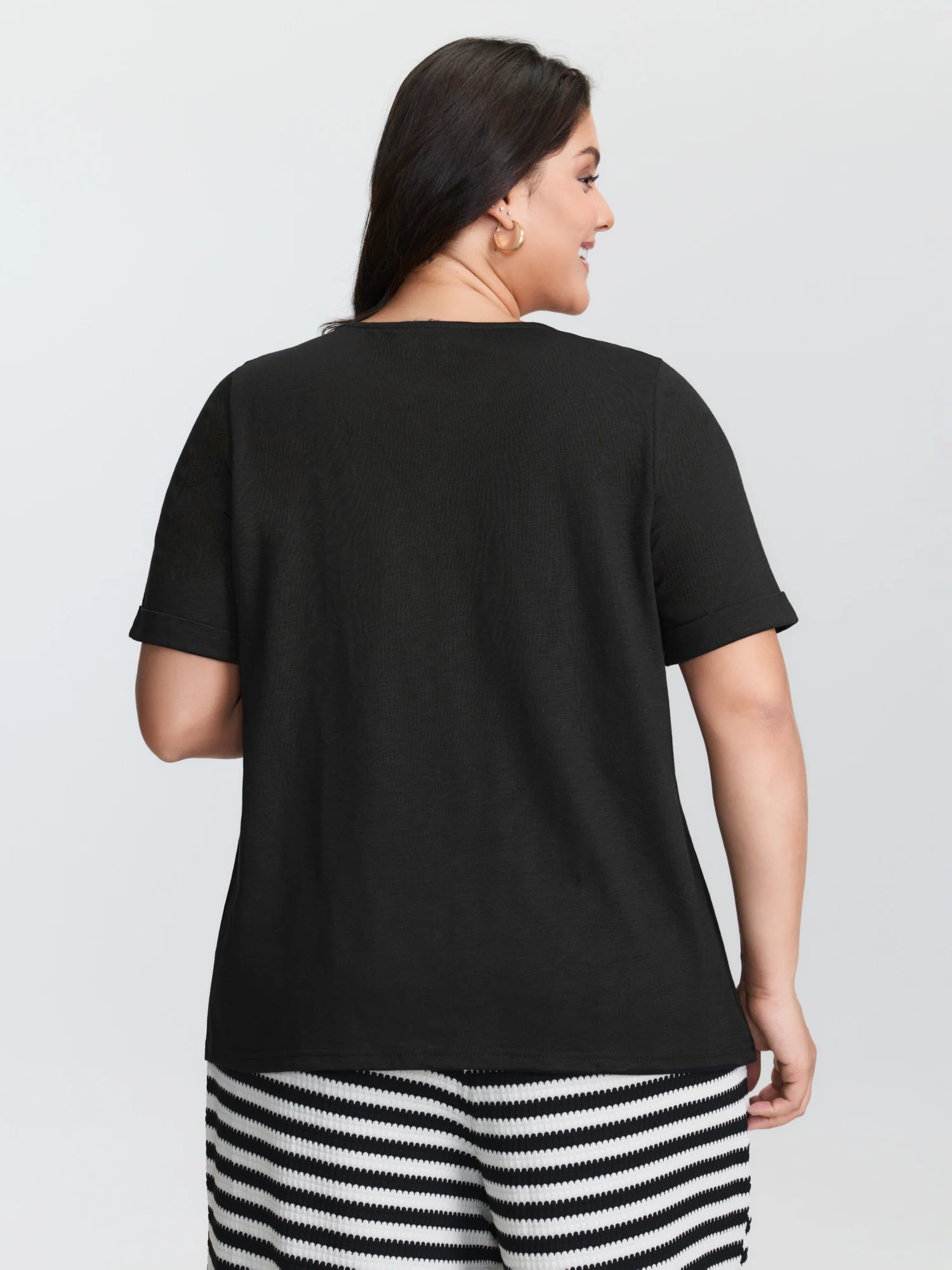 Stretchy Round Neck Plain Knit Top - Image 5