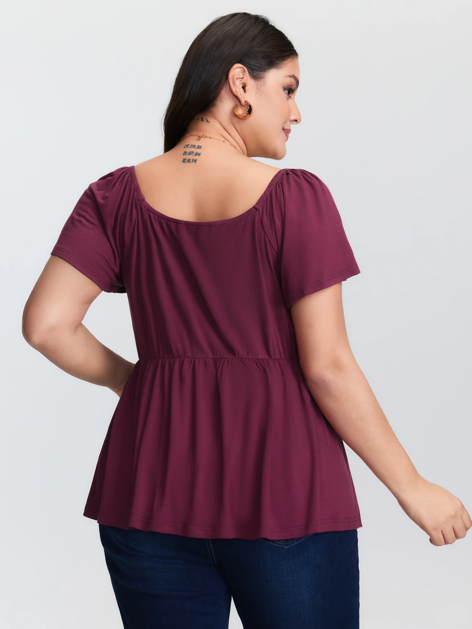 Stretchy Ruched Bodice Pleated Knit Top - Image 5