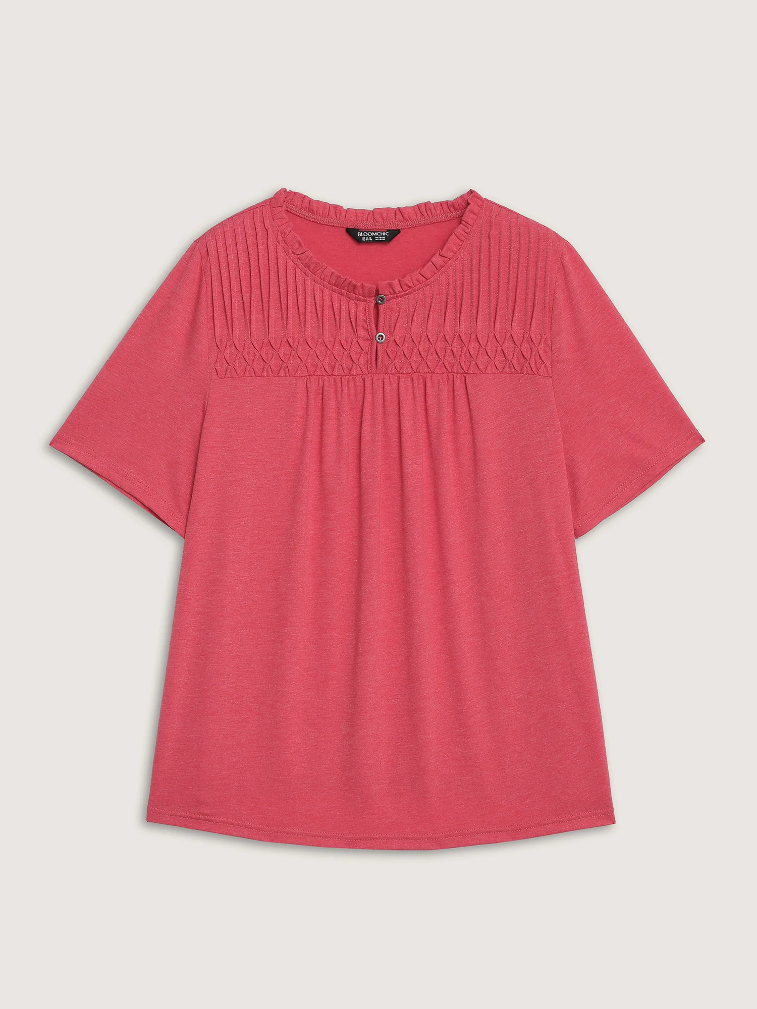 Stretchy Ruched Neckline Ruffled Neck T-Shirt - Image 6