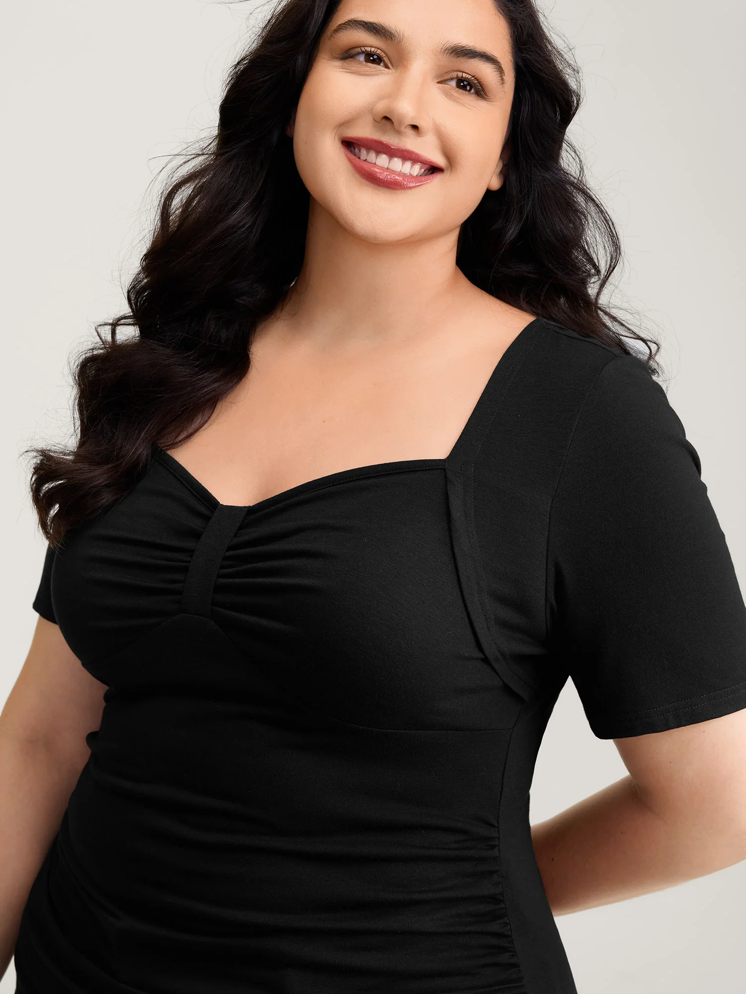 Stretchy Ruched Square Neck T-Shirt - Image 2