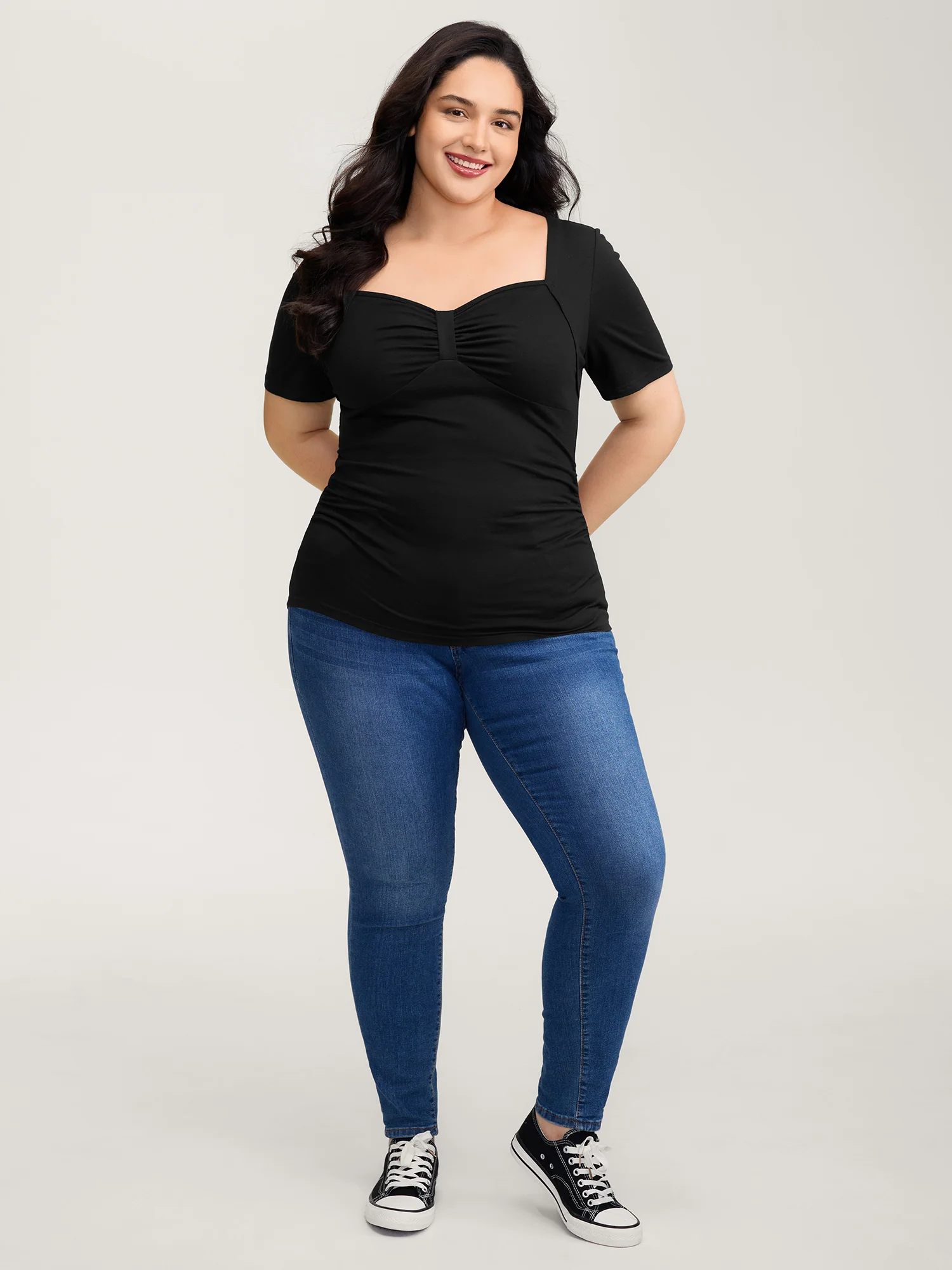 Stretchy Ruched Square Neck T-Shirt - Image 4