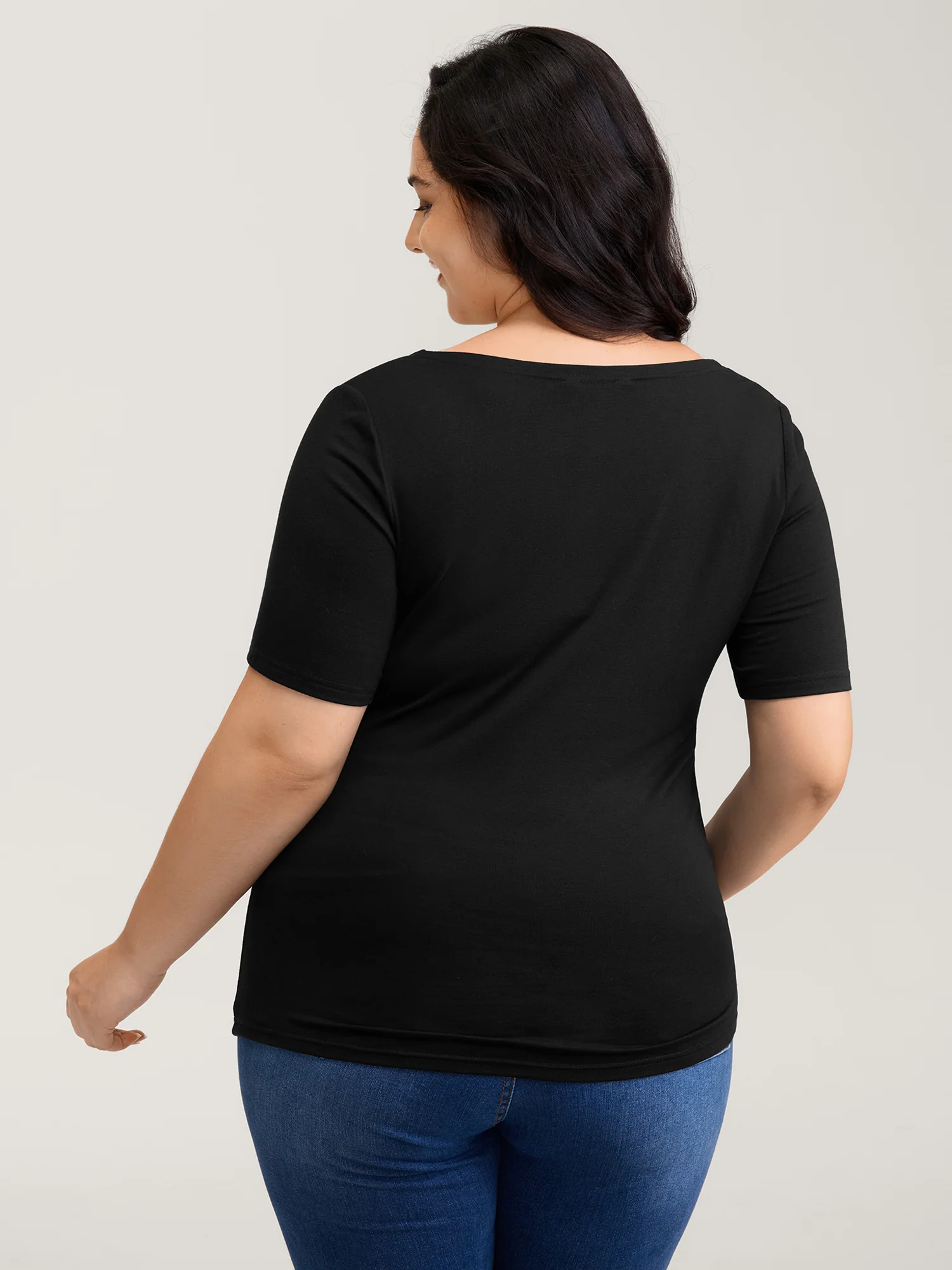 Stretchy Ruched Square Neck T-Shirt - Image 5