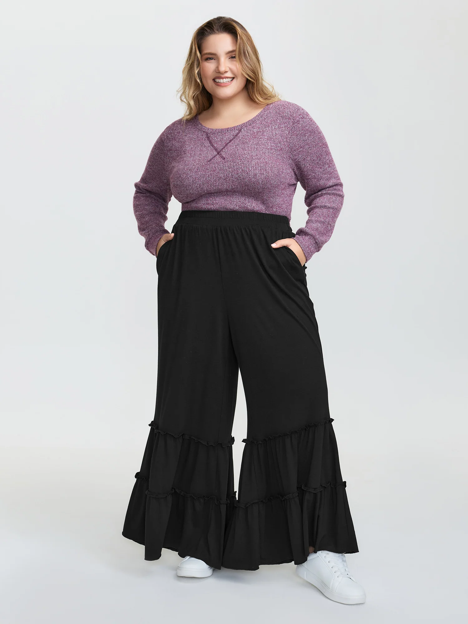 Stretchy Ruffled Hem Tiered Pants - Image 3