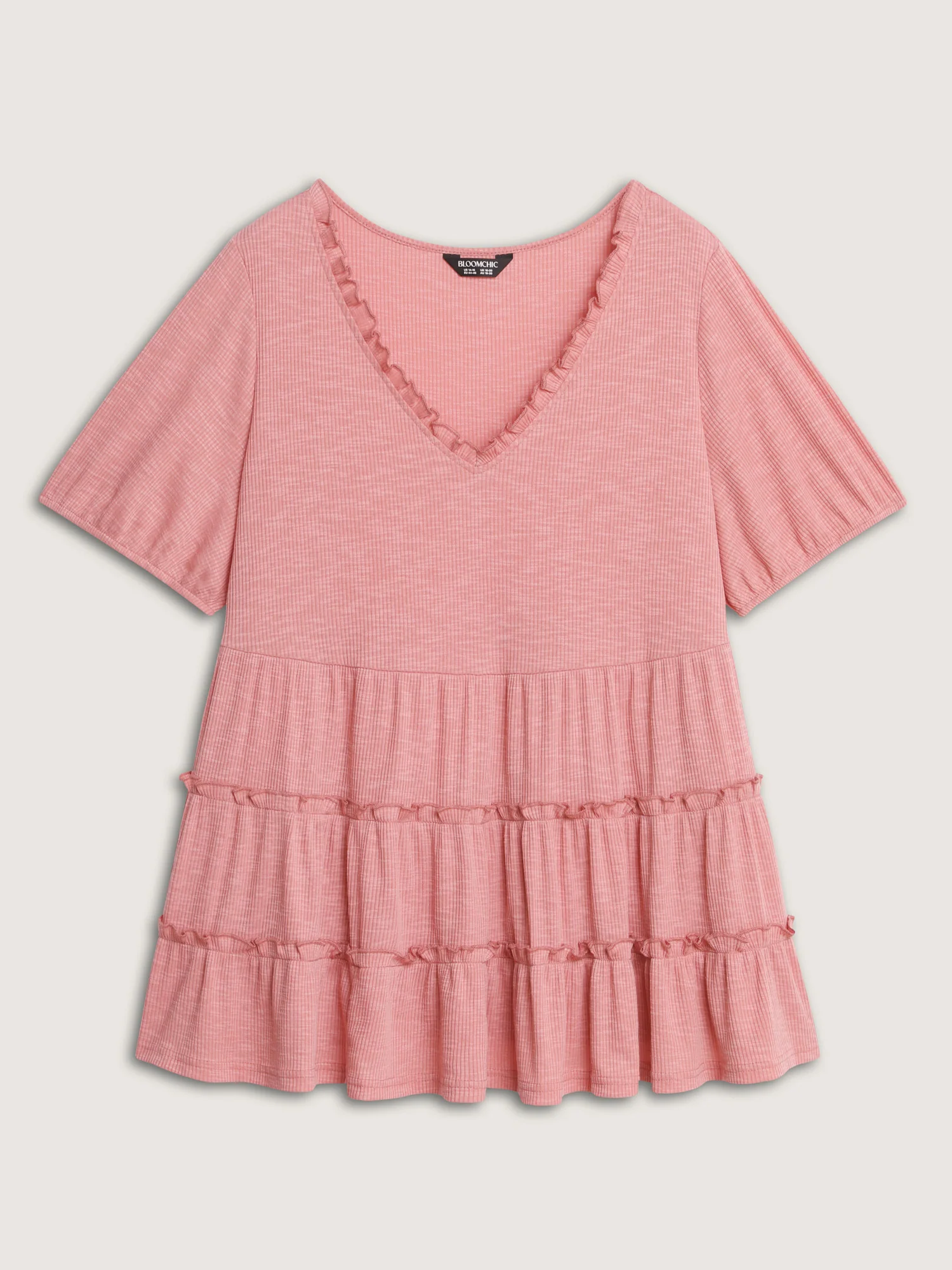 Stretchy Ruffled Neckline Tiered Knit Top - Image 8