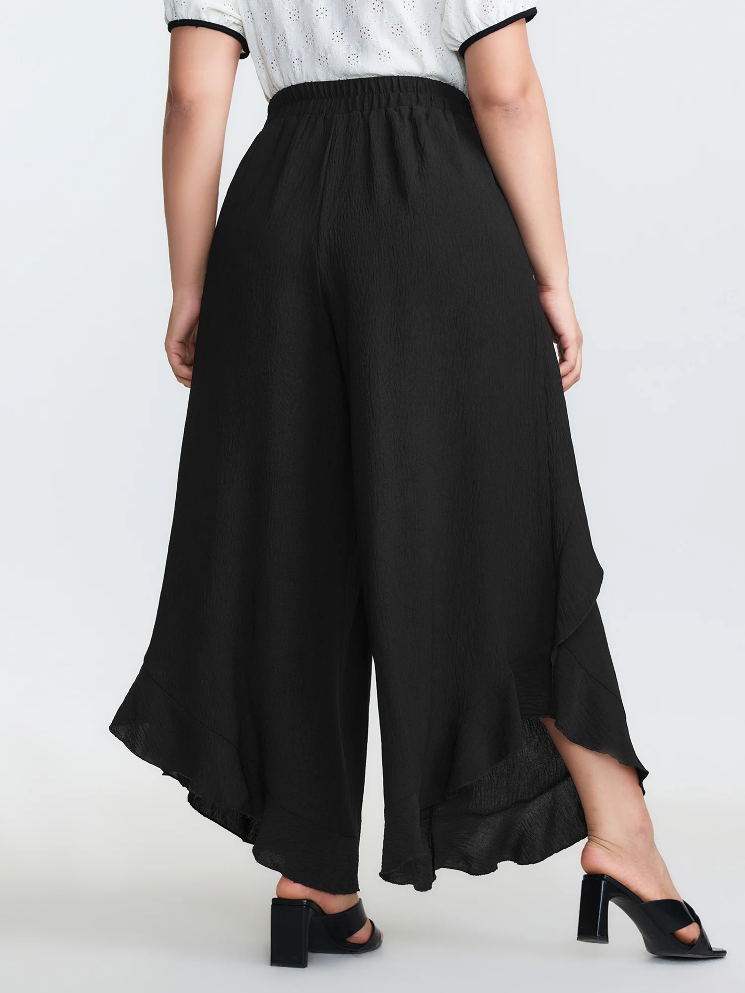 Stretchy Ruffled Trim Wide-Leg Pants - Image 6