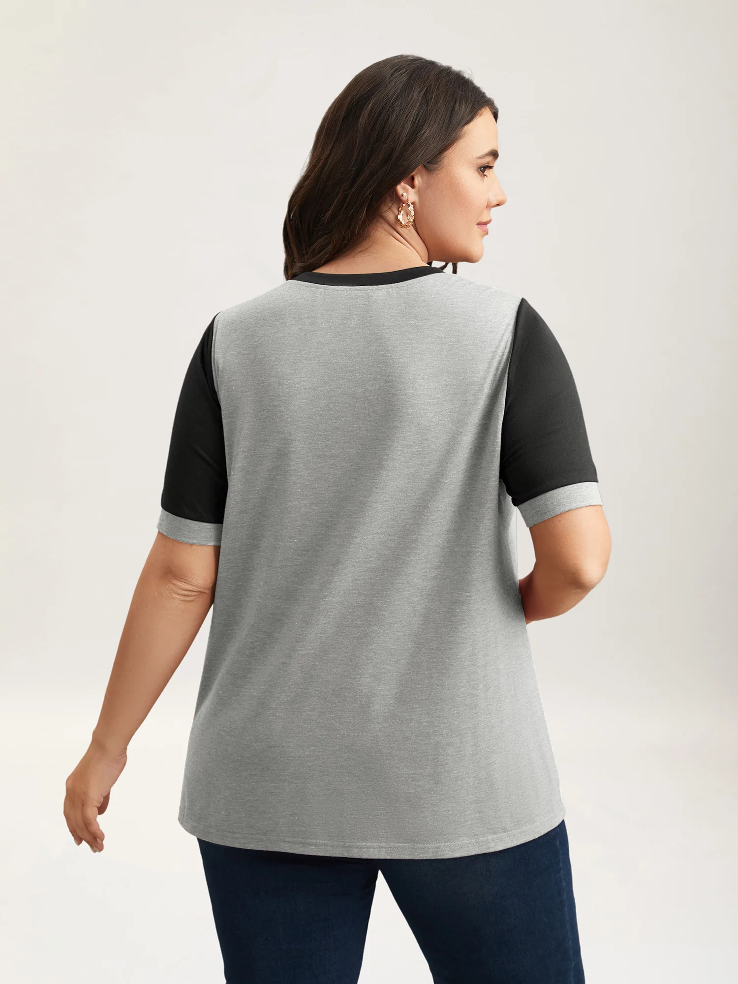Stretchy Scalloped Lace Color Contrast T-Shirt - Image 18