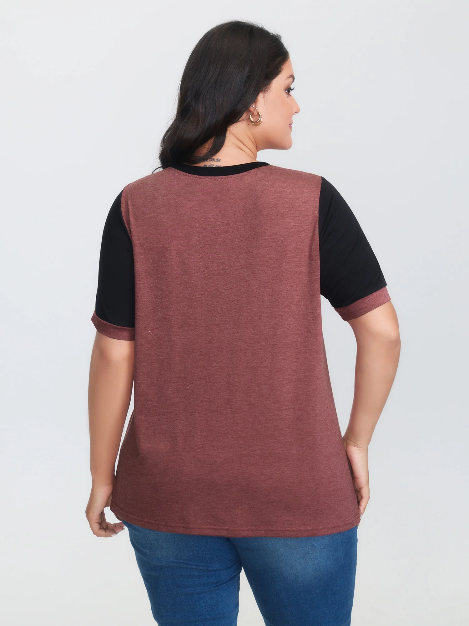 Stretchy Scalloped Lace Color Contrast T-Shirt - Image 28