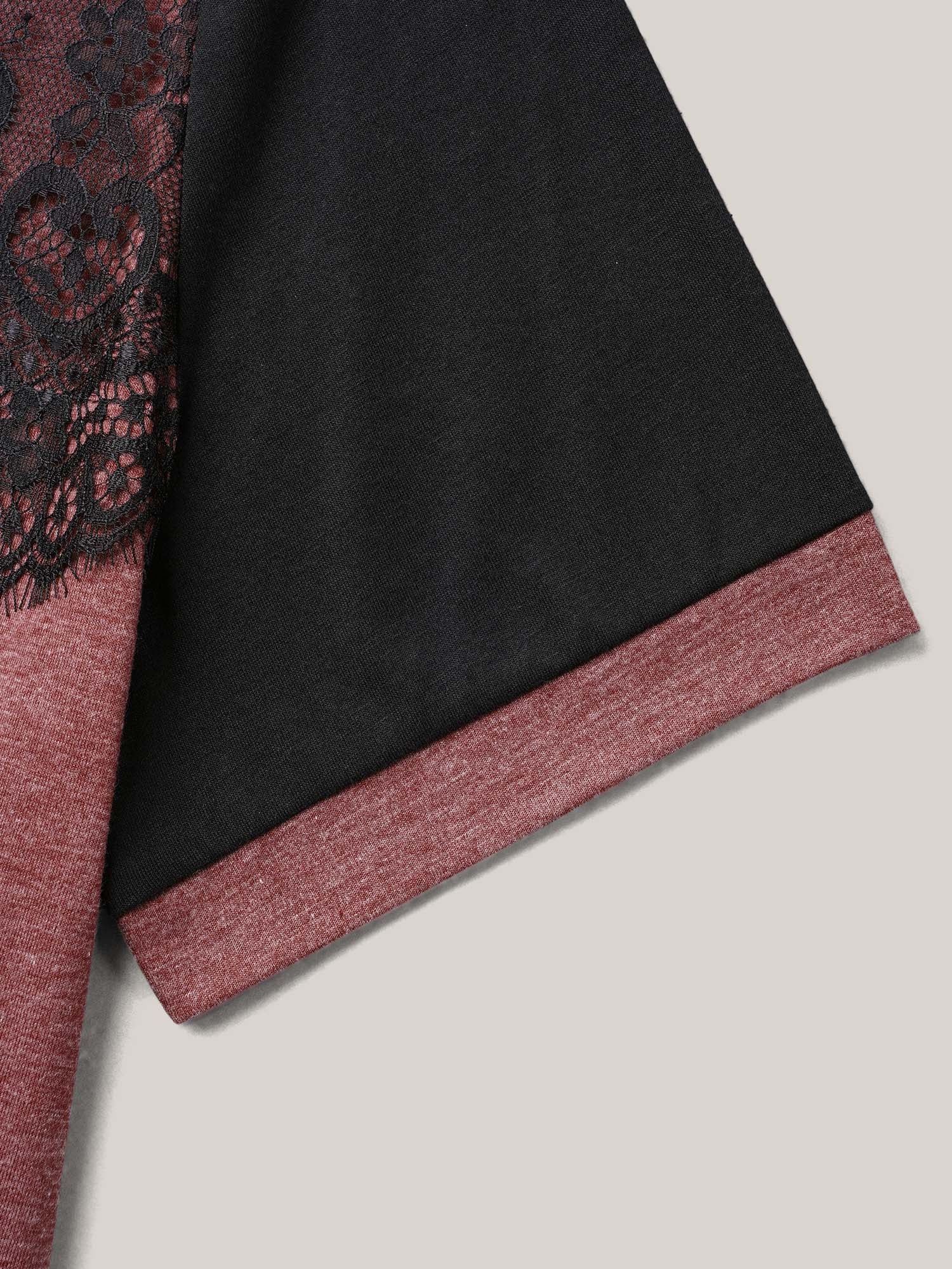 Stretchy Scalloped Lace Color Contrast T-Shirt - Image 29