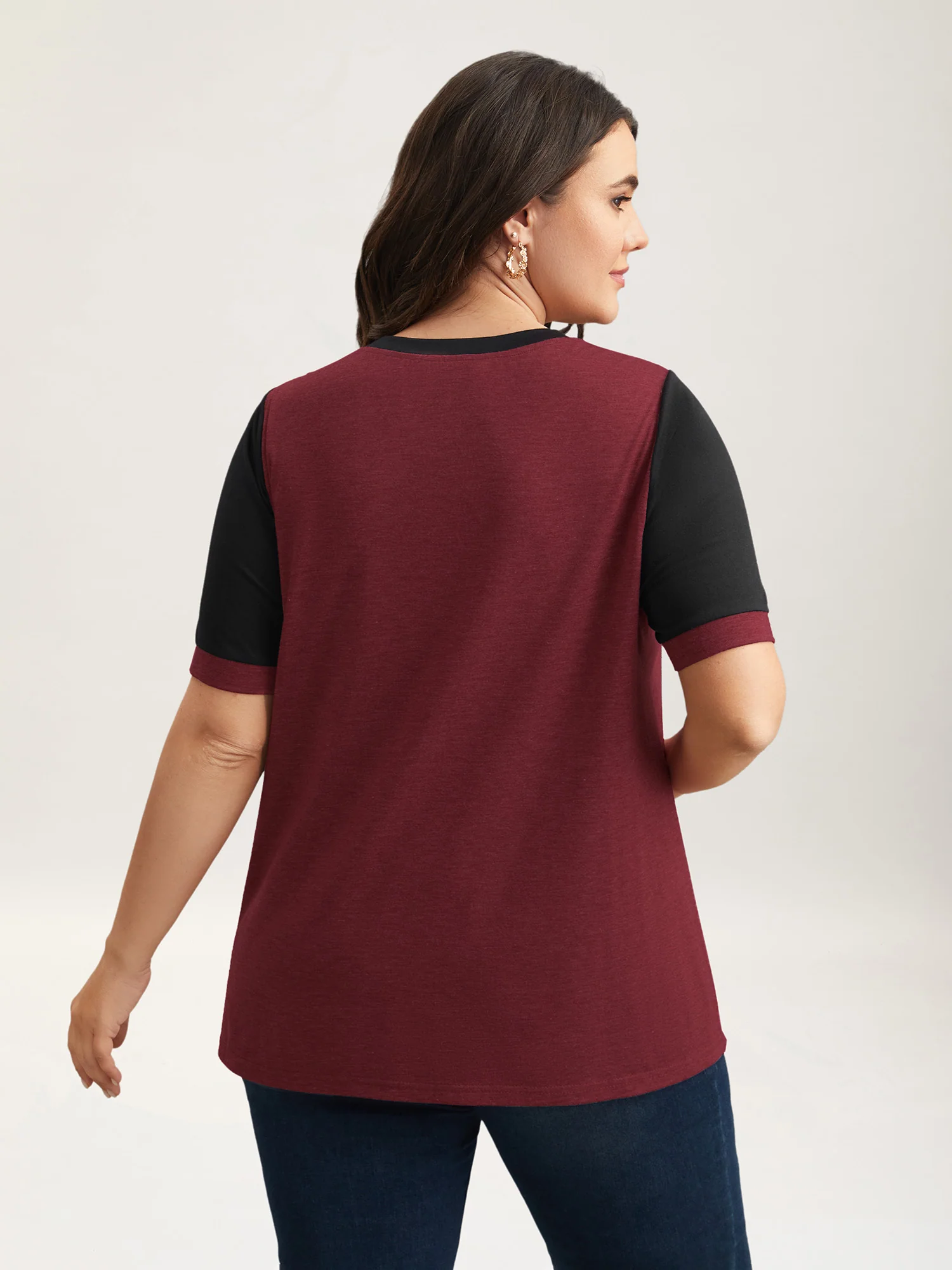 Stretchy Scalloped Lace Color Contrast T-Shirt - Image 3