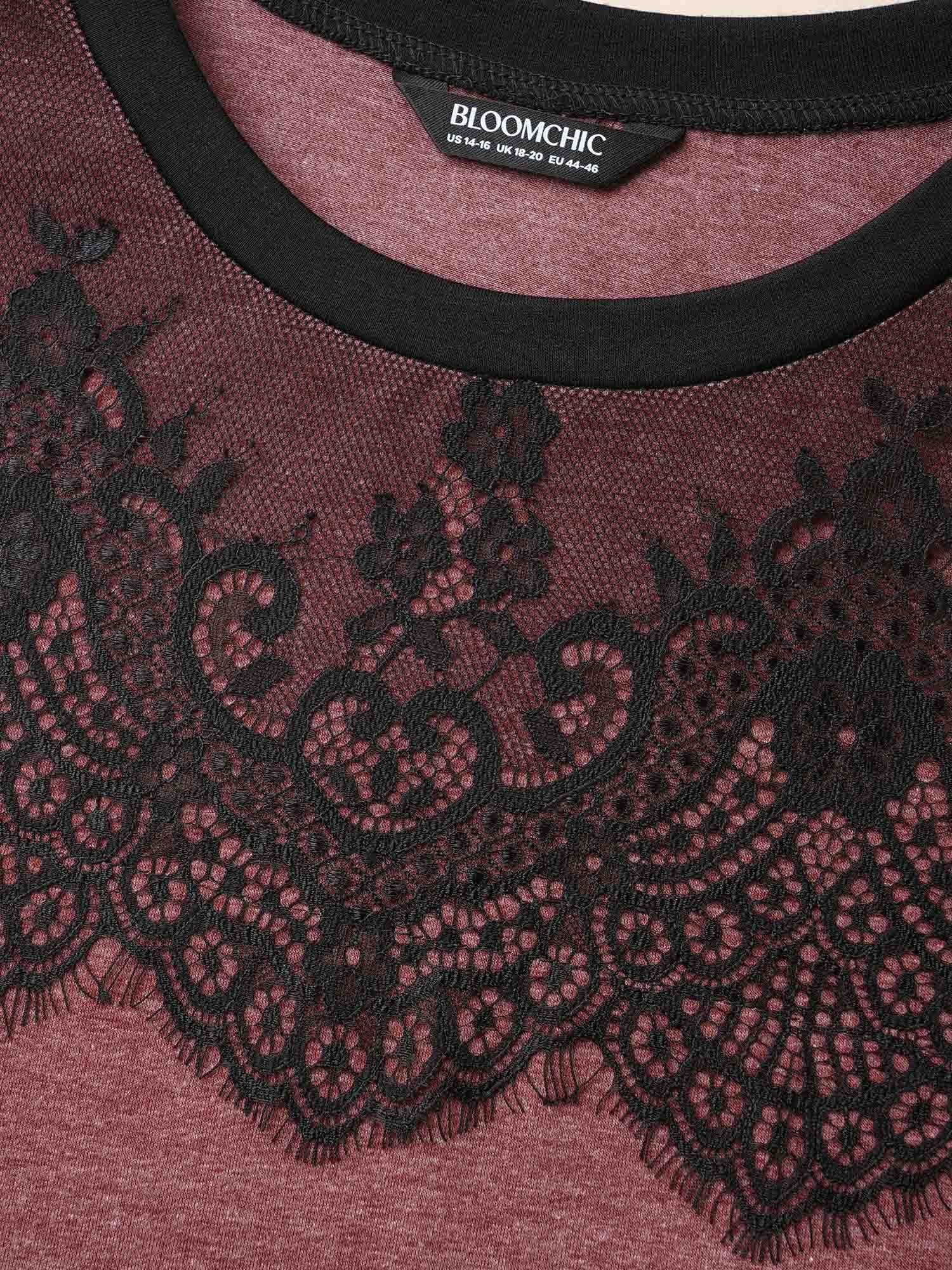 Stretchy Scalloped Lace Color Contrast T-Shirt - Image 30