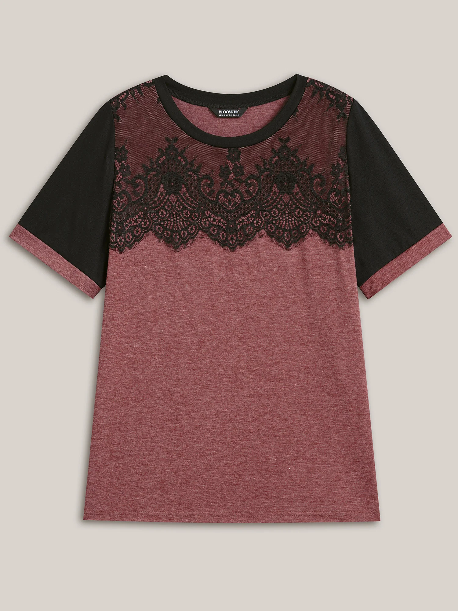 Stretchy Scalloped Lace Color Contrast T-Shirt - Image 31