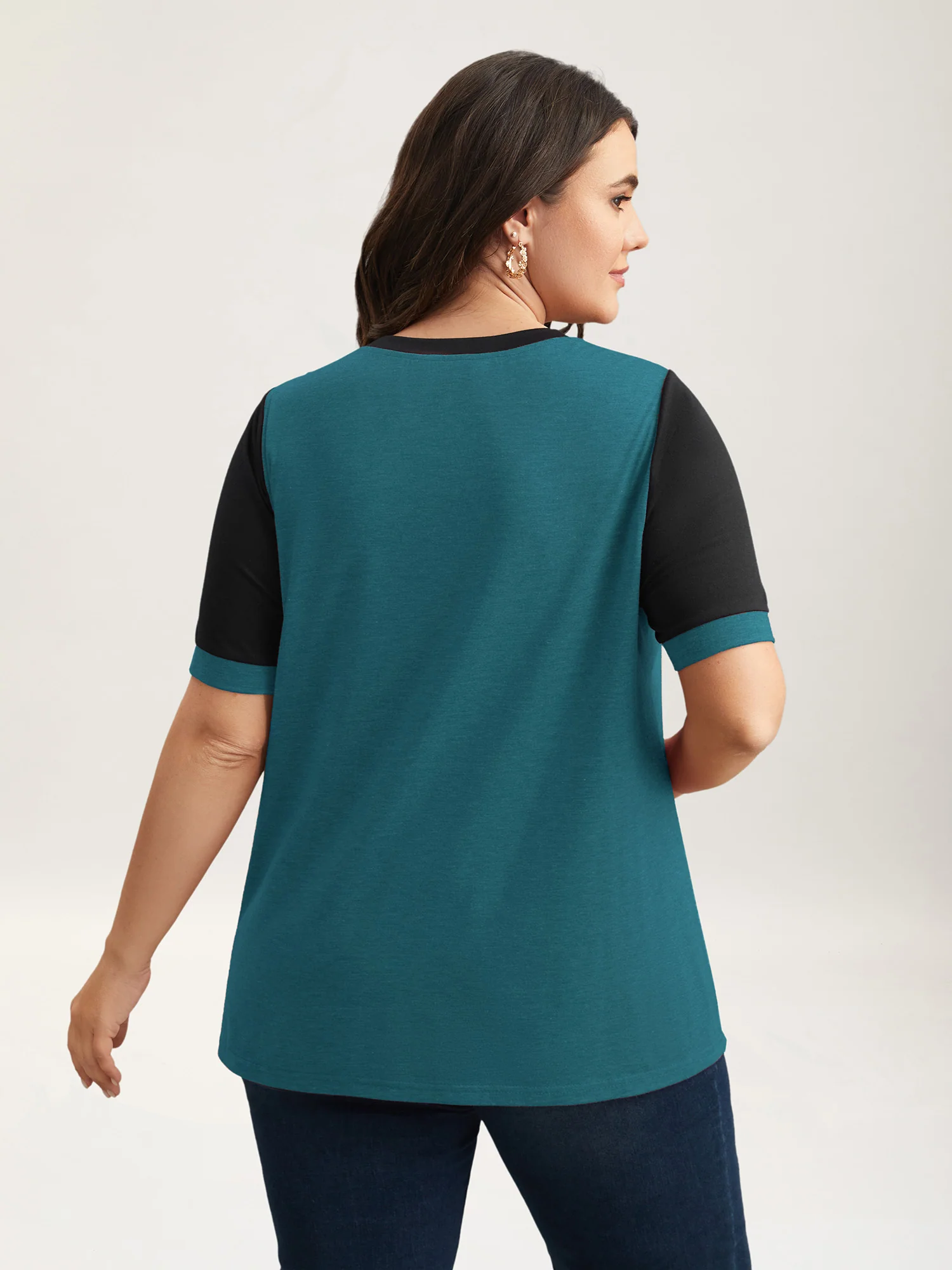 Stretchy Scalloped Lace Color Contrast T-Shirt - Image 8