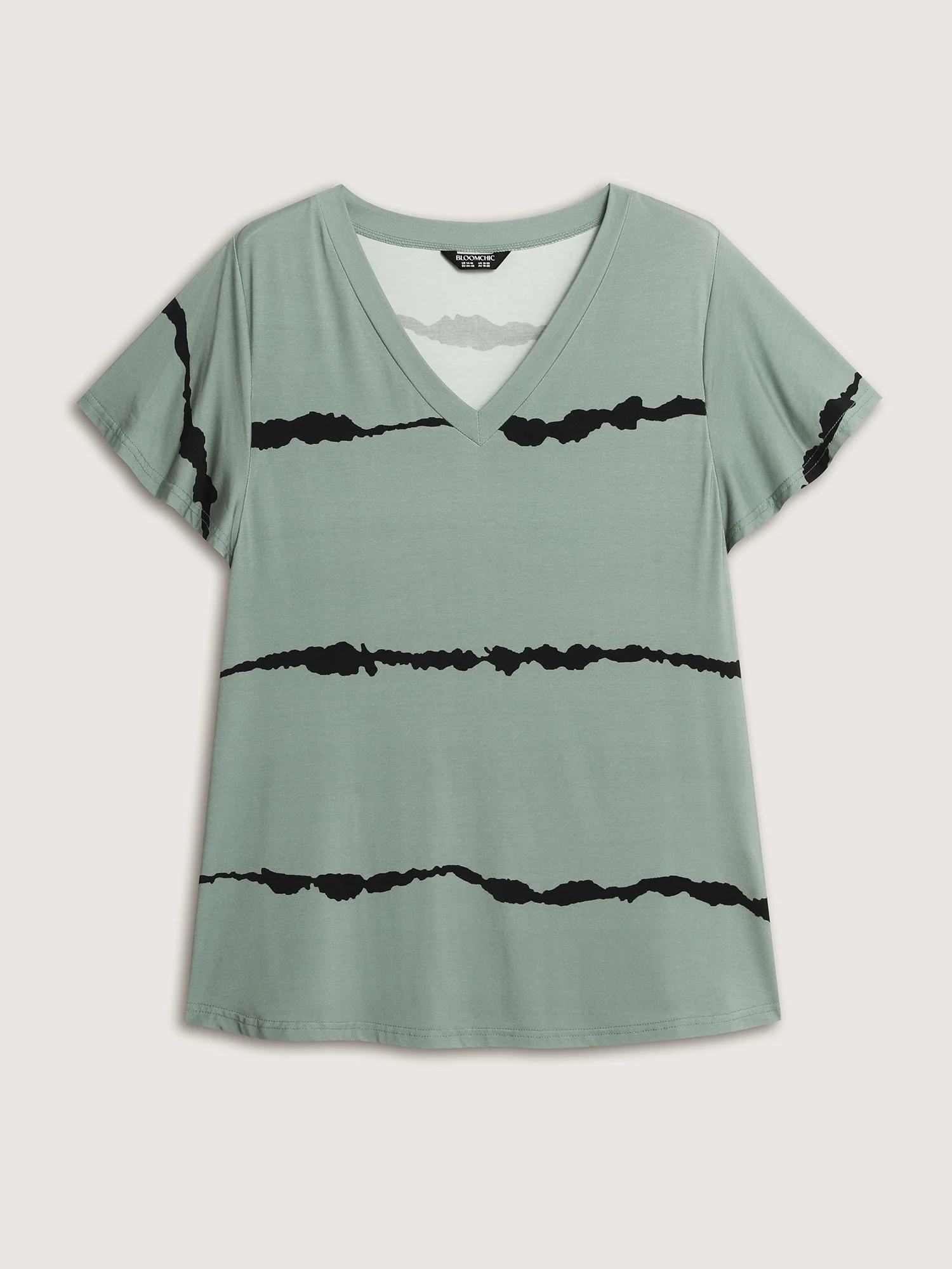 Stretchy Scribble Pattern V-Neck T-Shirt - Image 8