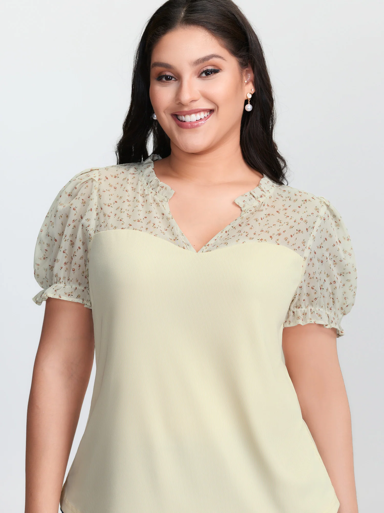 Stretchy Sheer Drawstring Neckline Top - Image 2