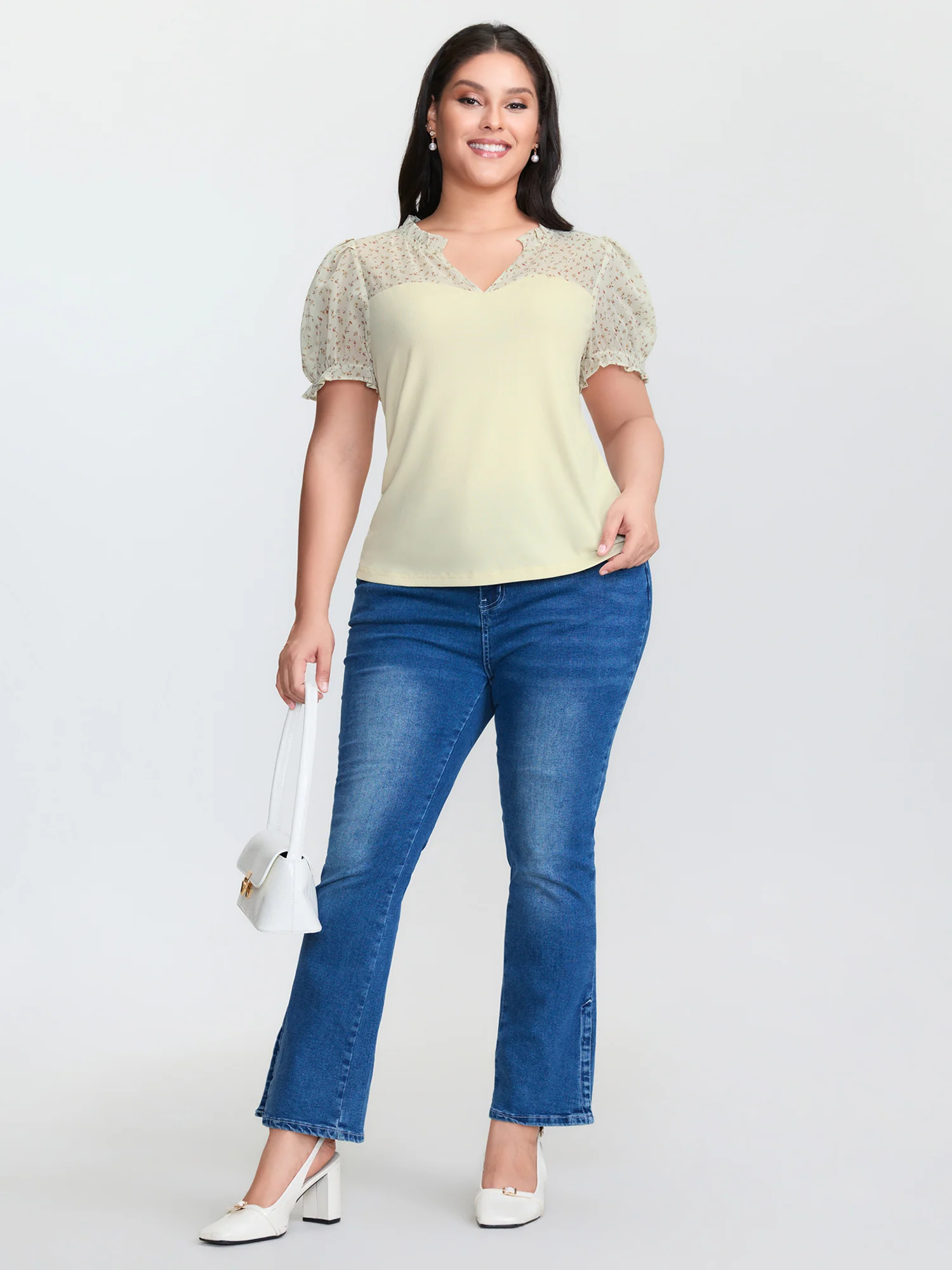 Stretchy Sheer Drawstring Neckline Top - Image 3