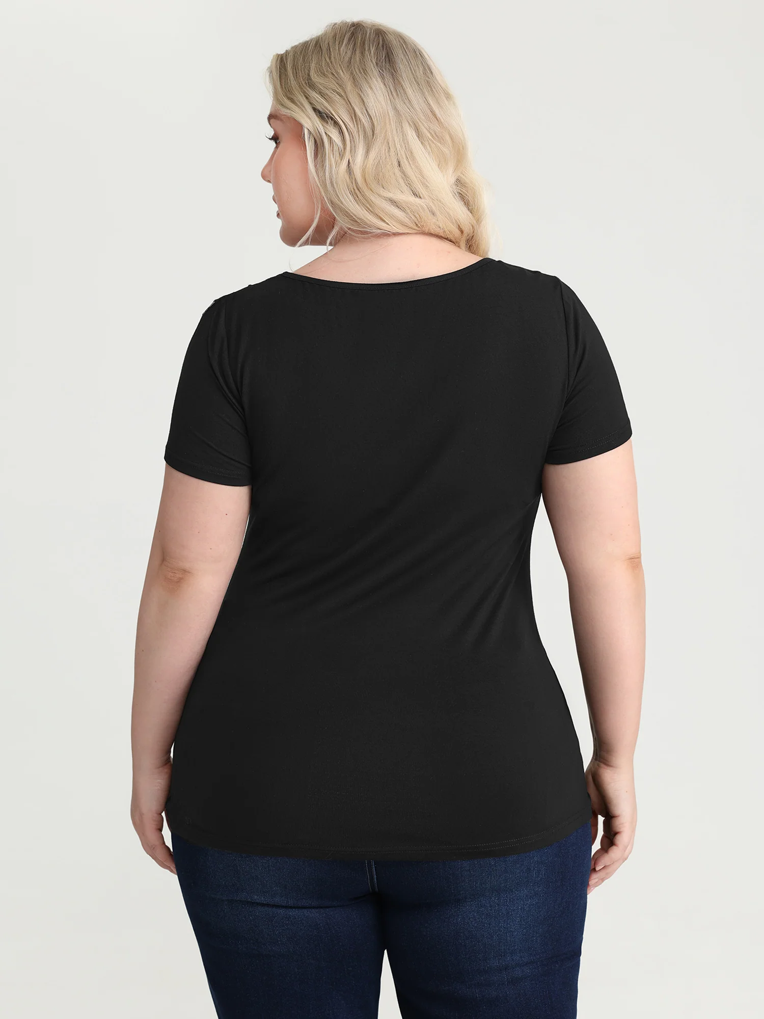 Stretchy Sheer Neckline Fitted T-Shirt - Image 4