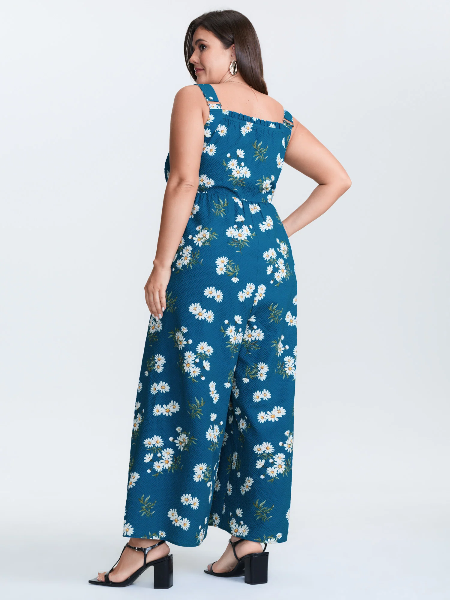 Stretchy Shirred Waist Floral Jumpsuit - Image 3