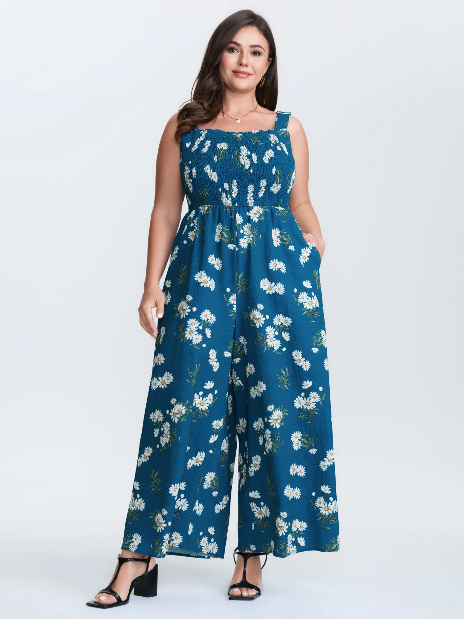 Stretchy Shirred Waist Floral Jumpsuit - Image 4
