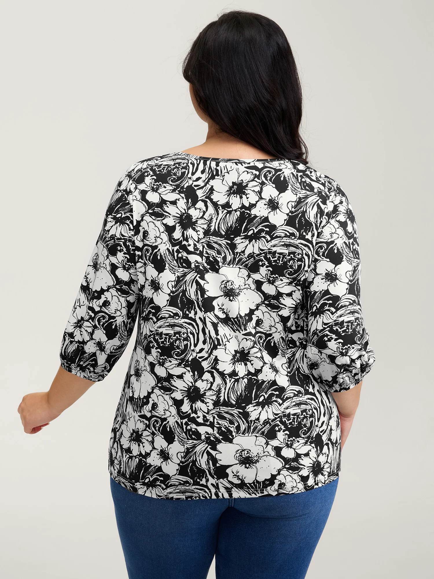 Stretchy Silhouette Flower Knit Top - Image 5