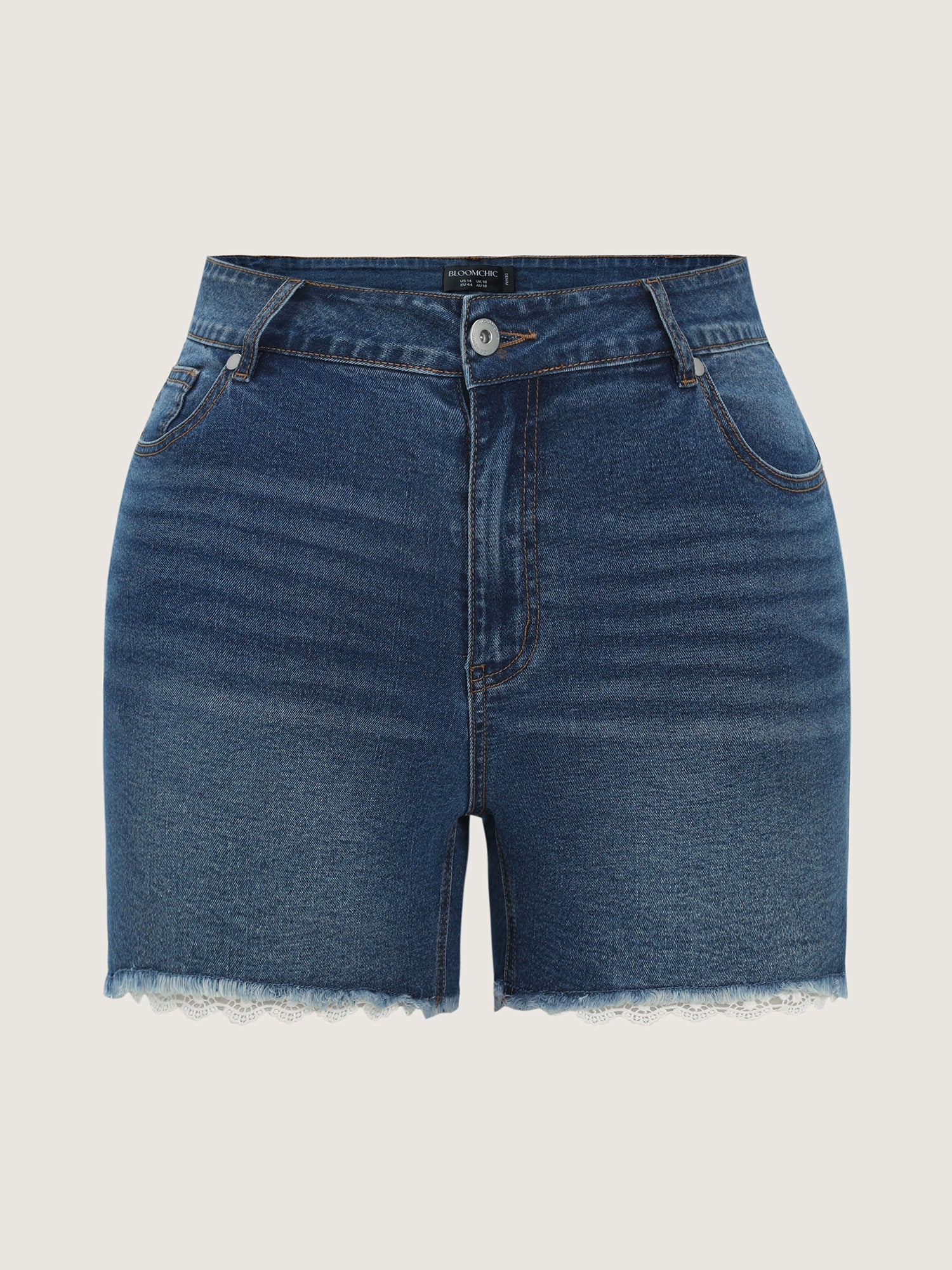 Stretchy Skinny-Fit Lace Trim Stitch Denim Shorts - Image 8