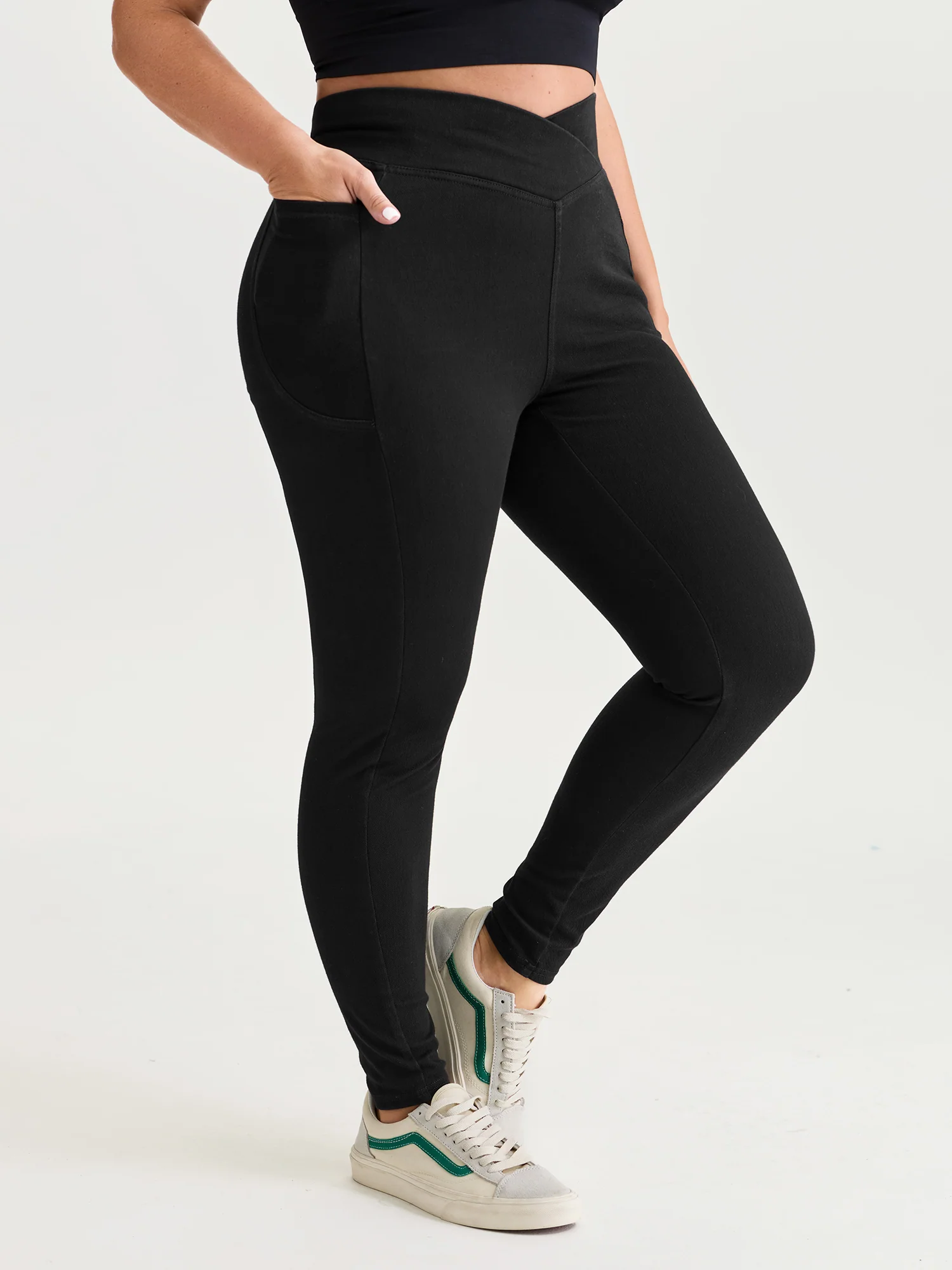 Stretchy Skinny-Fit Overlap Waist Jeans - Image 2