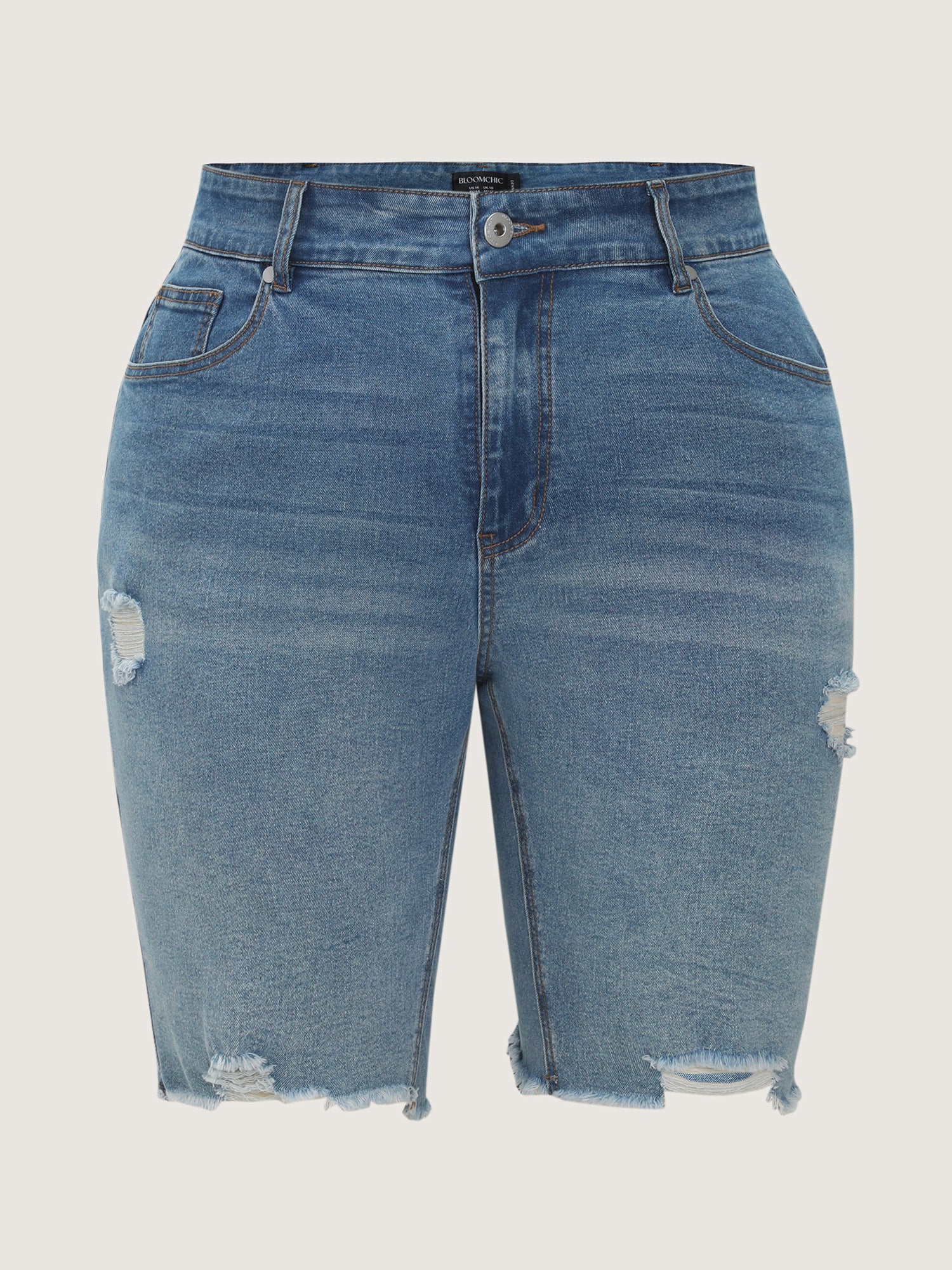 Stretchy Skinny-Fit Raw Hem Denim Shorts - Image 9
