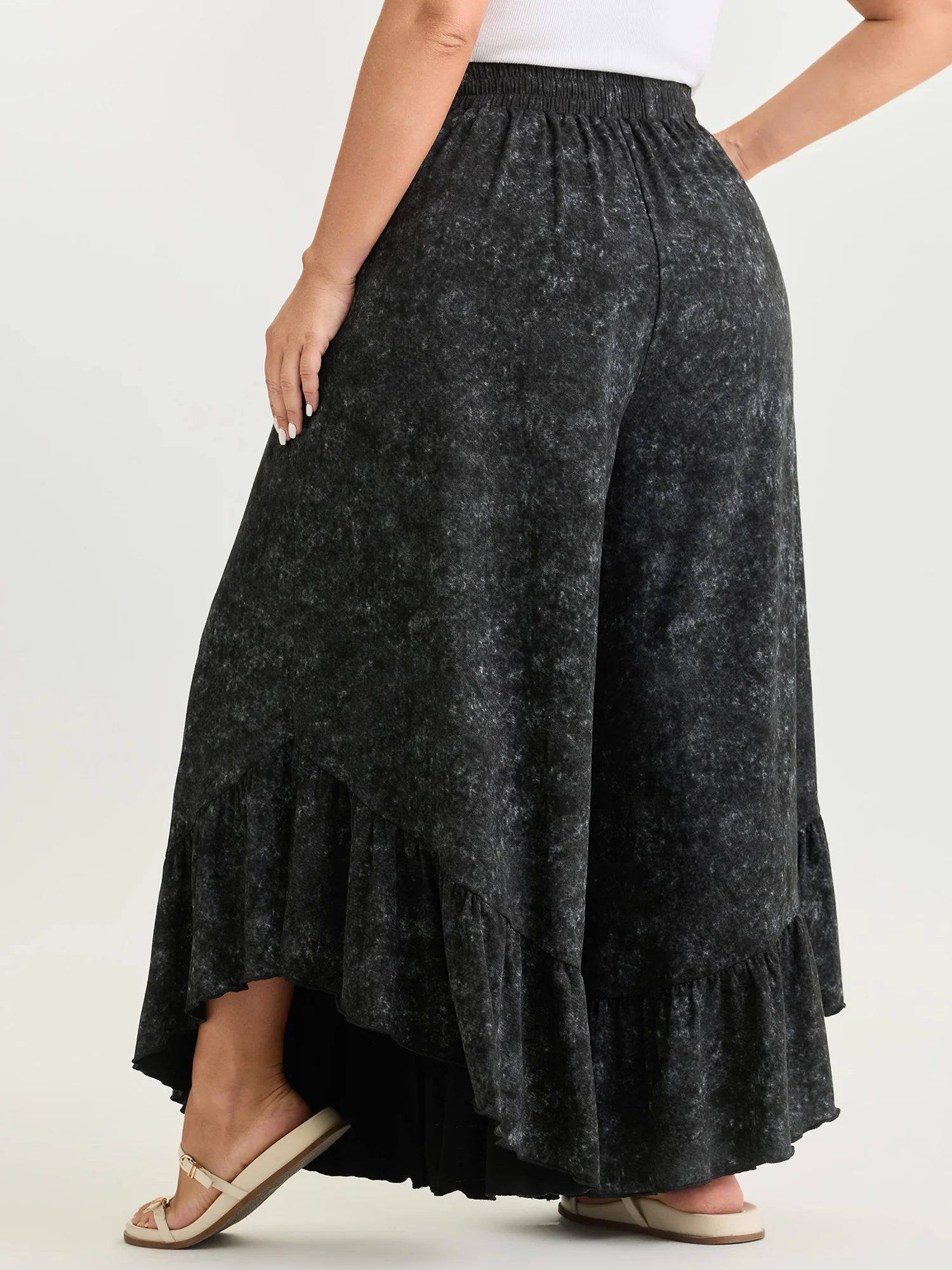 Stretchy Snowflake Effect Ruffled Hem Pants - Image 5