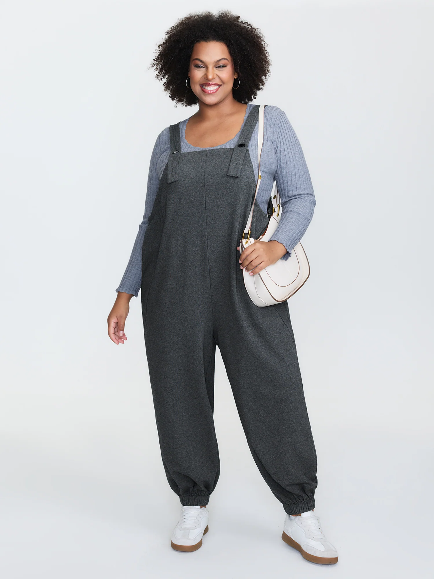 Stretchy Solid Adjustable Overall Jumpsuit - Image 2