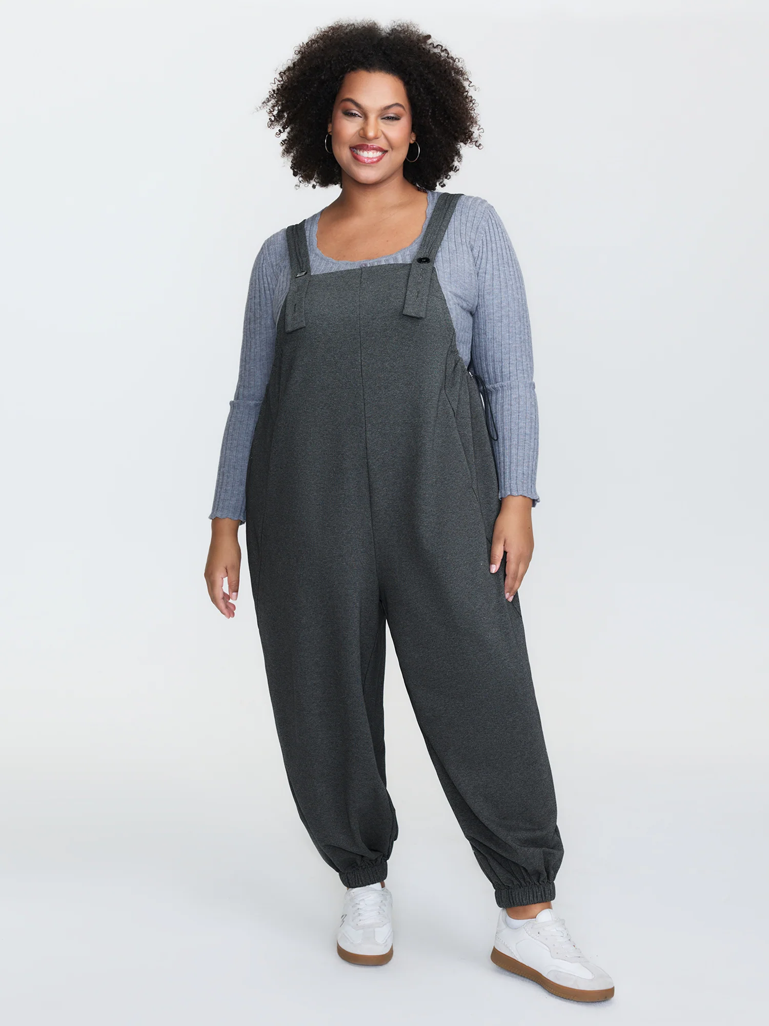 Stretchy Solid Adjustable Overall Jumpsuit - Image 4