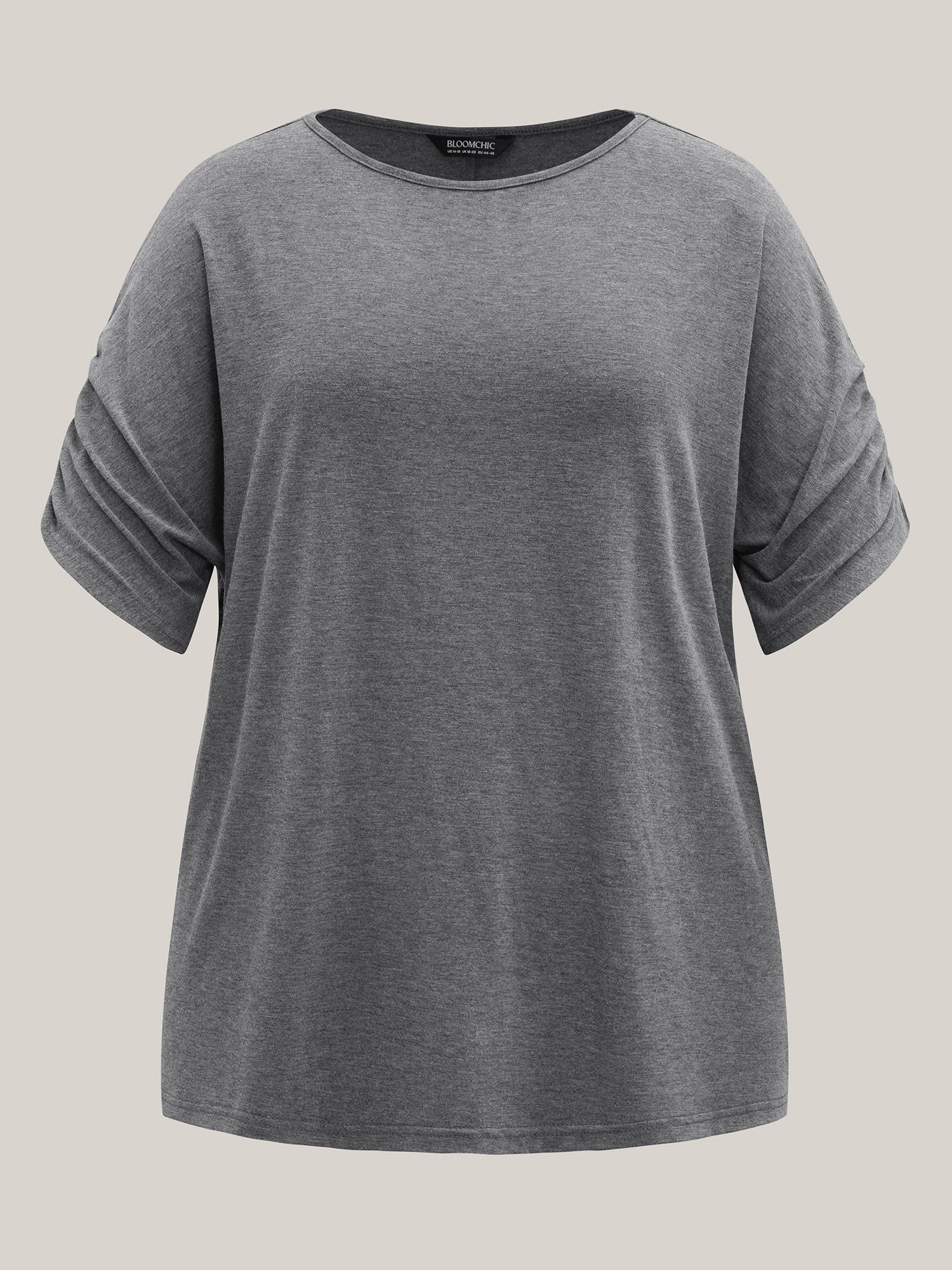 Stretchy Solid Color Gathered Sleeve T-Shirt - Image 7